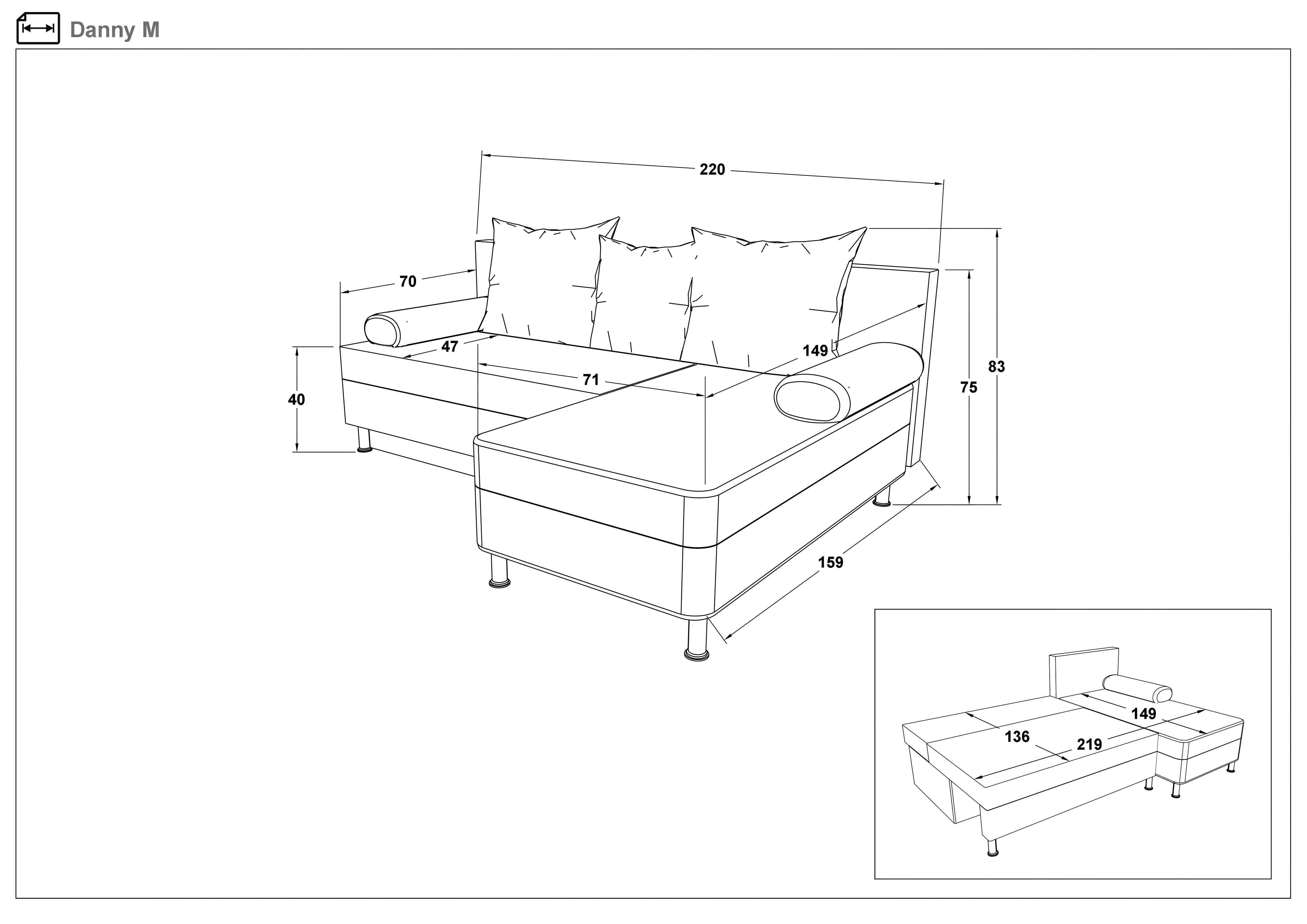Coltar extensibil Dani M, negru + bej  2