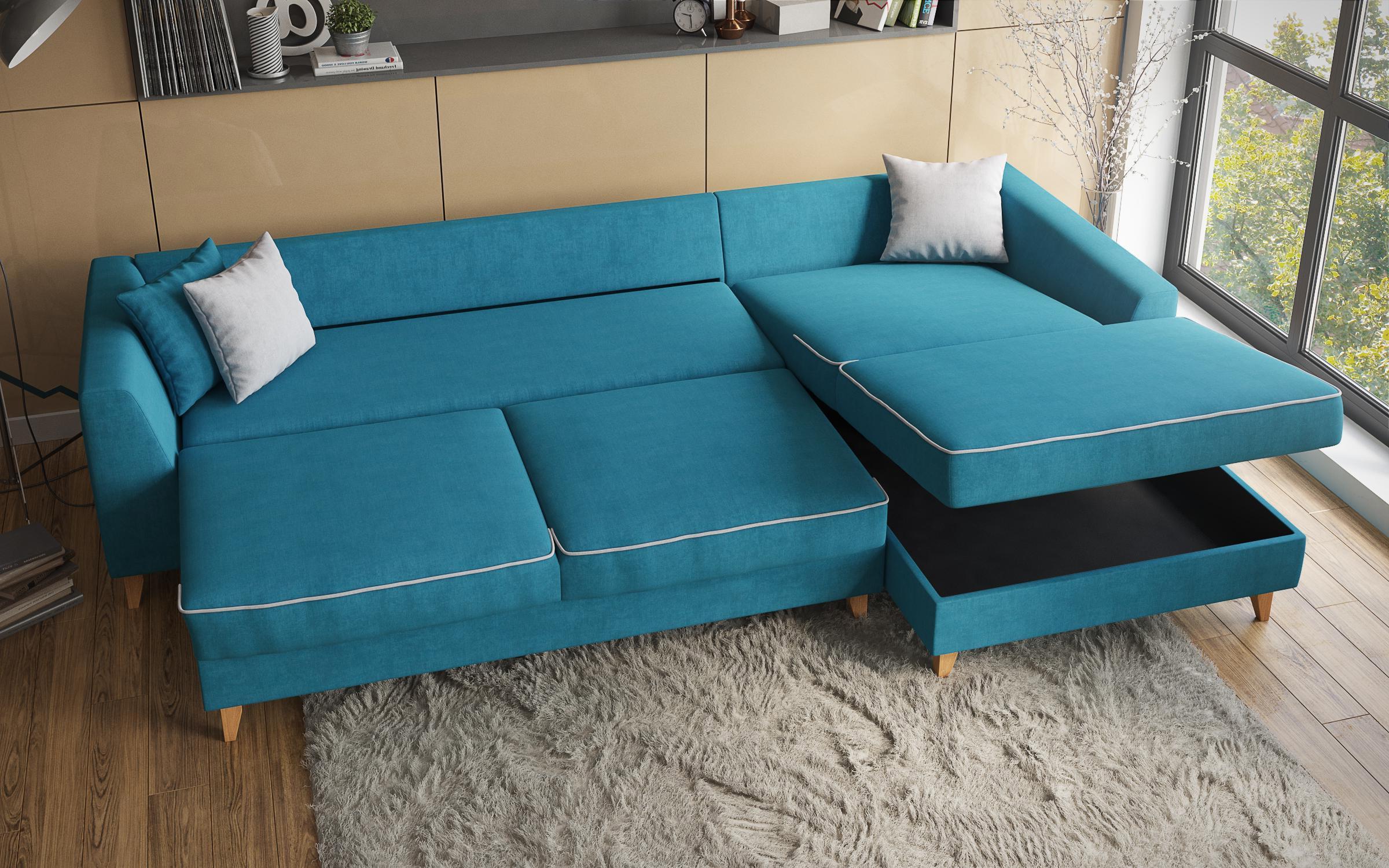 Coltar extensibil Bolonia, albastru lazur + gri deschis  3