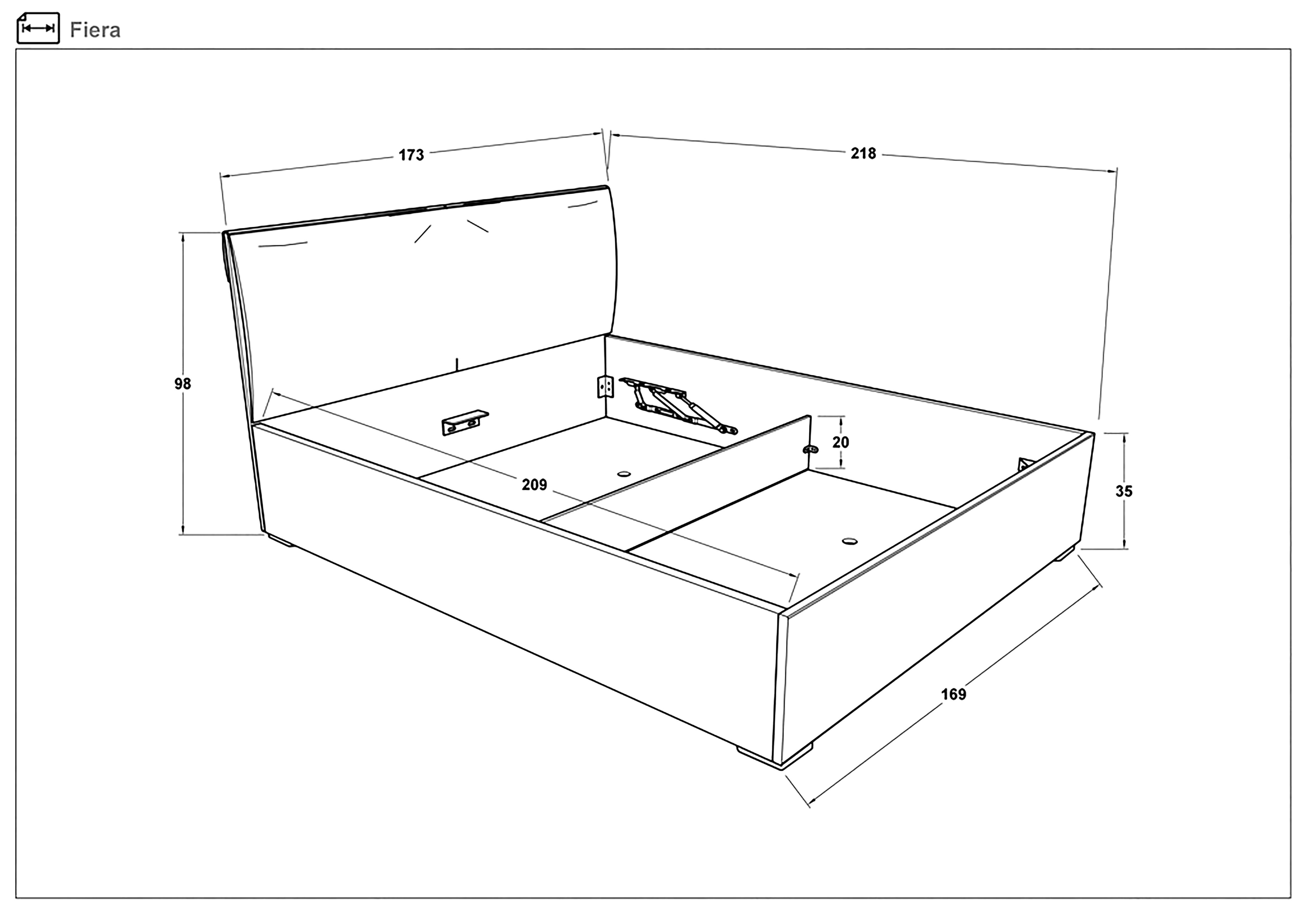 Pat dublu 160/200 Fiera + somiera DS + mecanism, maro  2