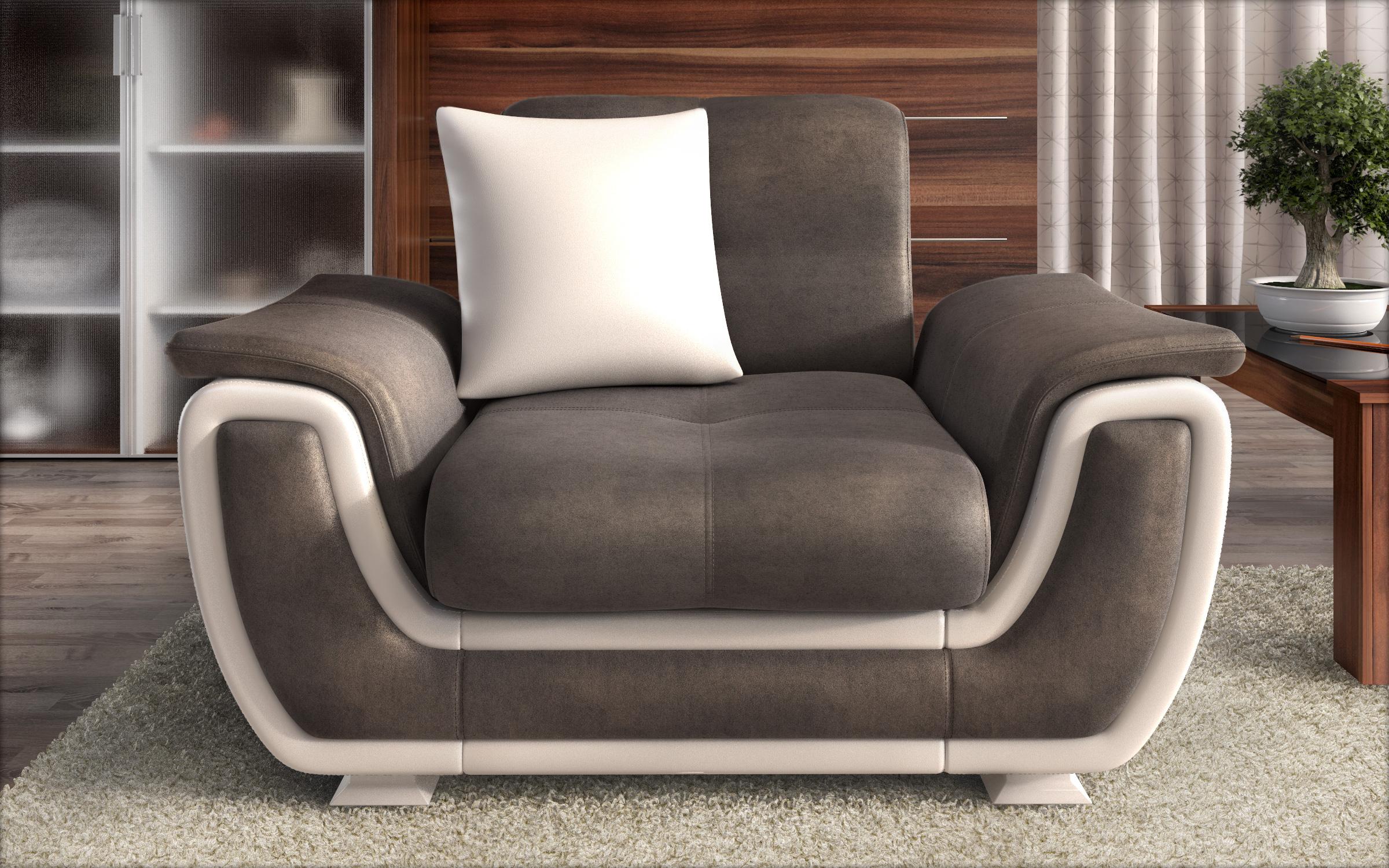 Fotoliu + mecanism click-clack Princess II, maro inchis + piele alba  3