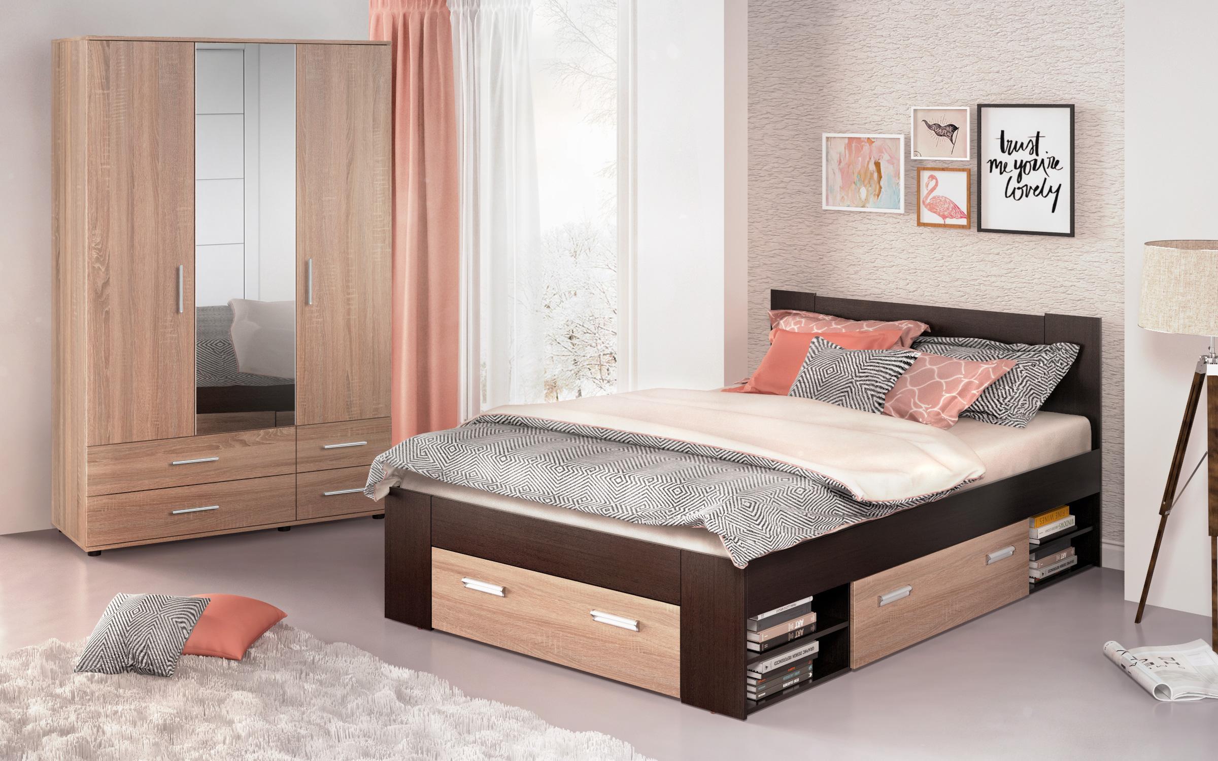 Pat dublu Nemo+ sertare pentru saltea 140/200, wenge + stejar sonoma  6