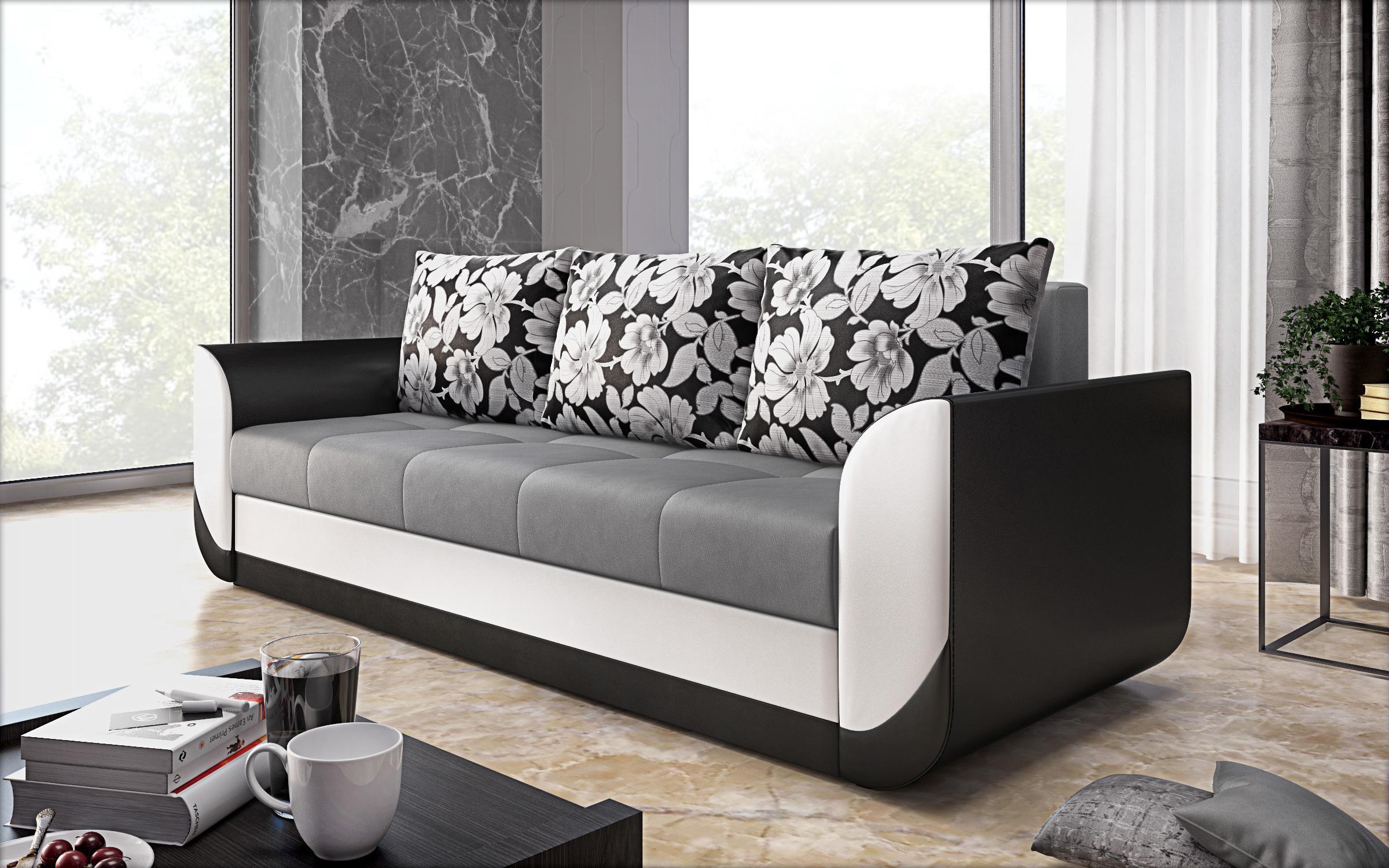 Canapea 3 locuri Modus, gri + piele alba + piele neagra  1