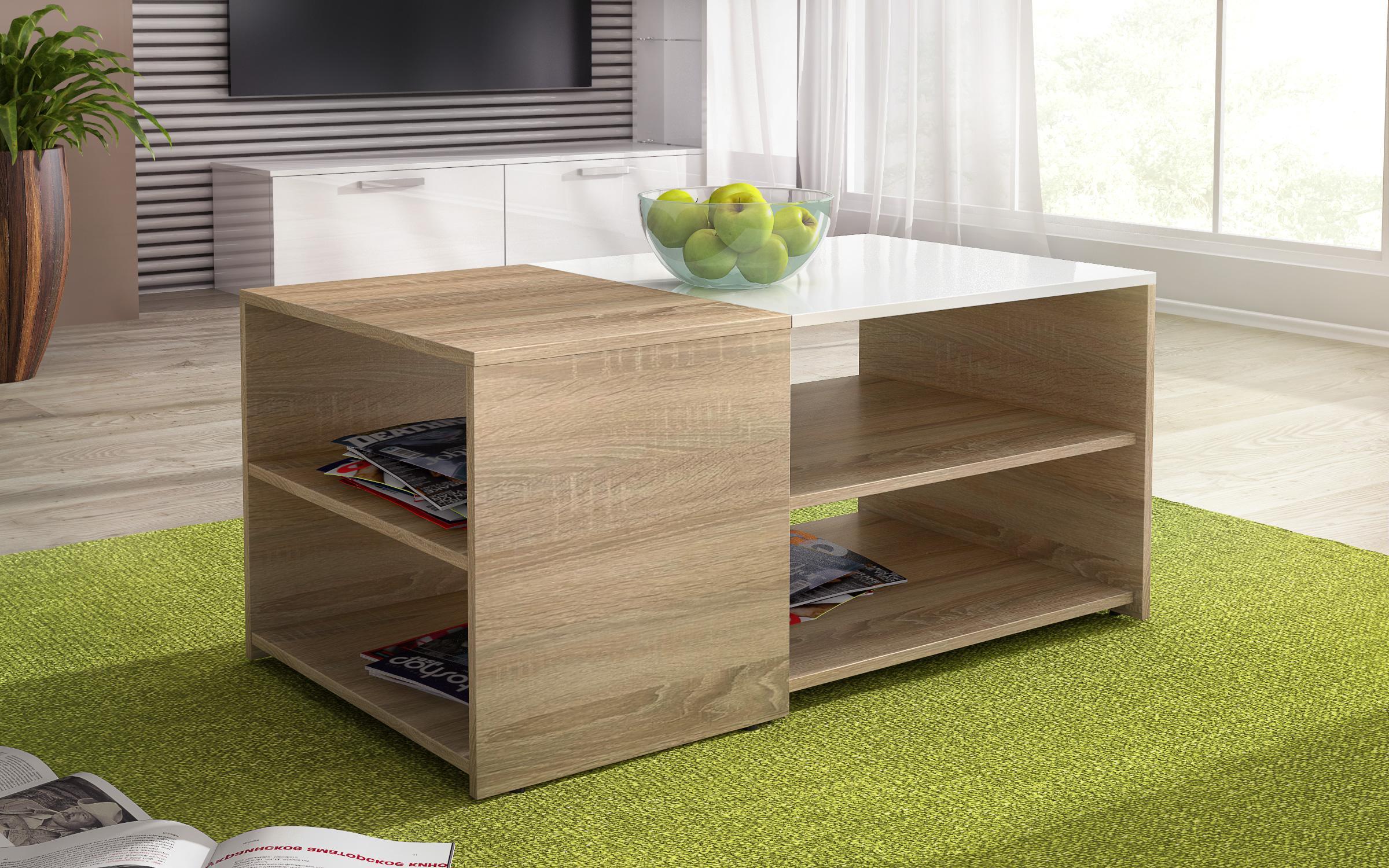 Set de living Fabiola, bej + print + stejar sonoma + alb lucios  4