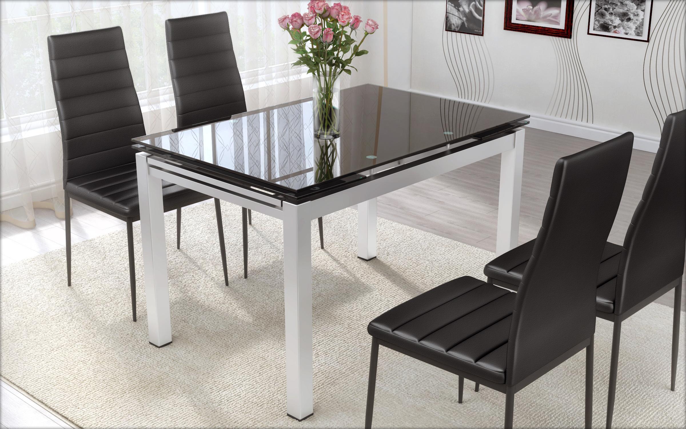 Masa dining cu blat de sticla Emiliana /extensibila/, neagra  3