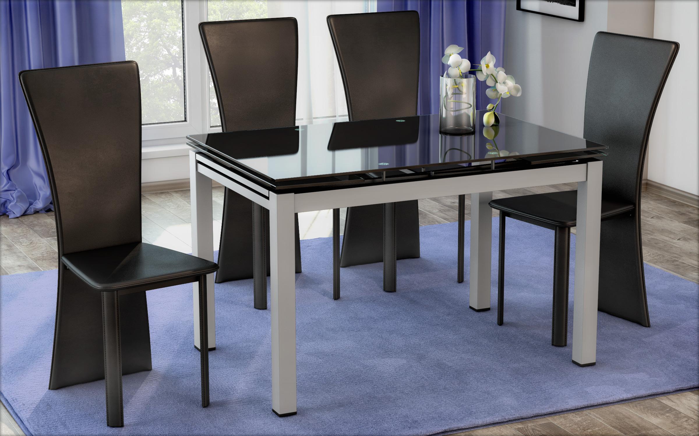 Masa dining cu blat de sticla Emiliana /extensibila/, neagra  1