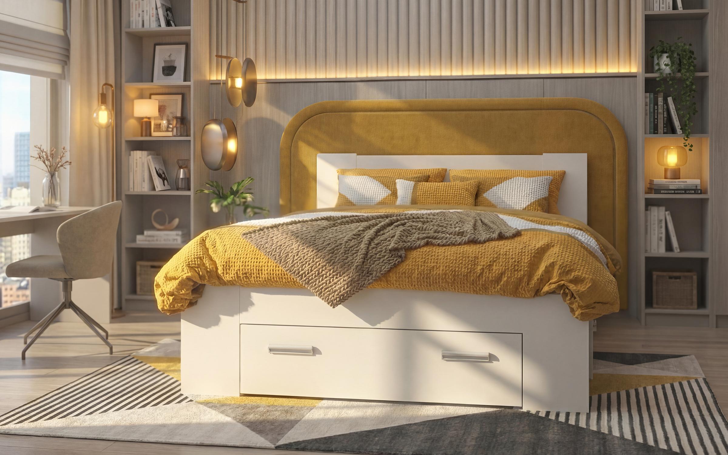 Pat dublu +saltea 140/200 Nemo, alb  4