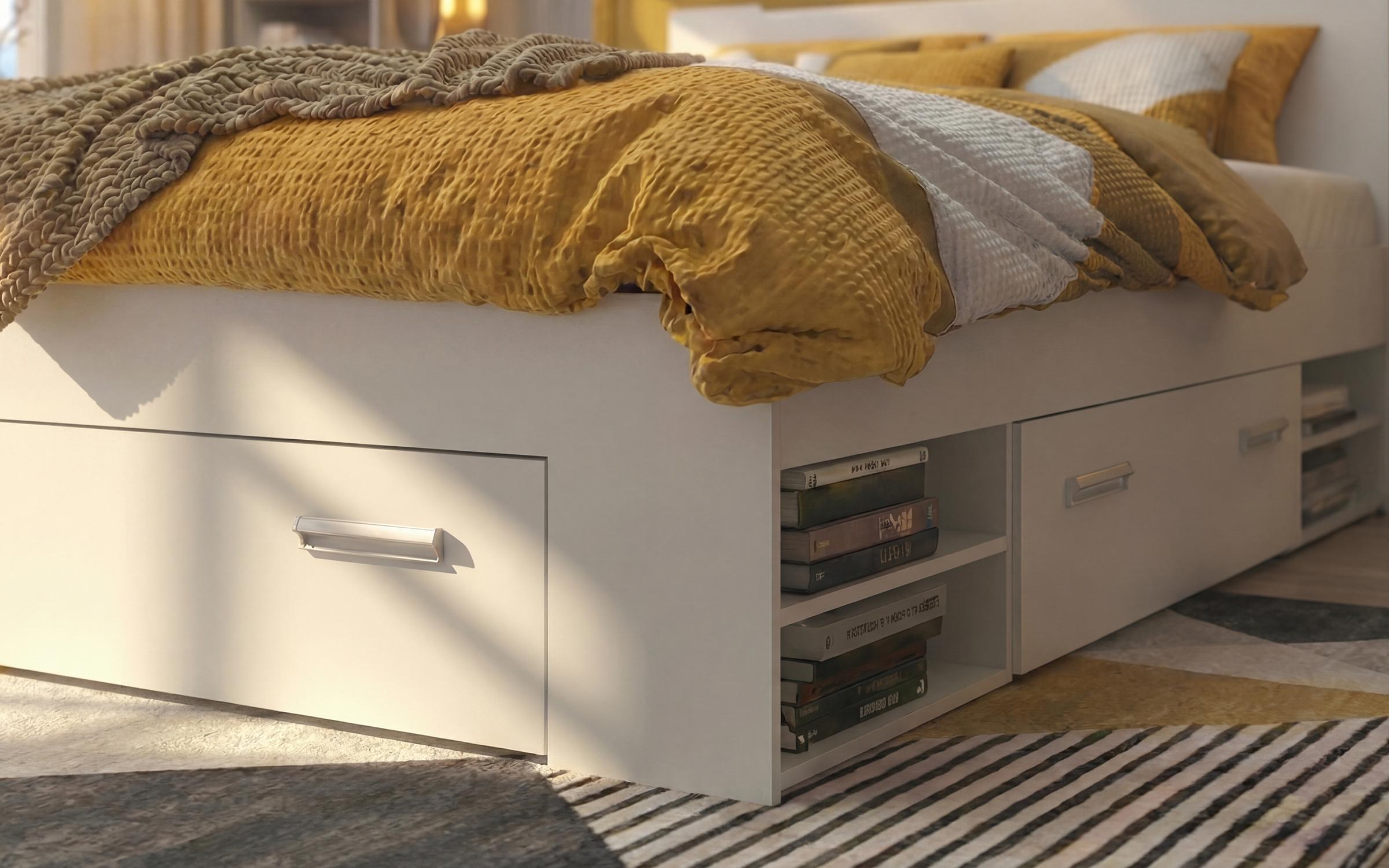 Pat dublu + sertare pentru saltea 140/200 Nemo, alb  5