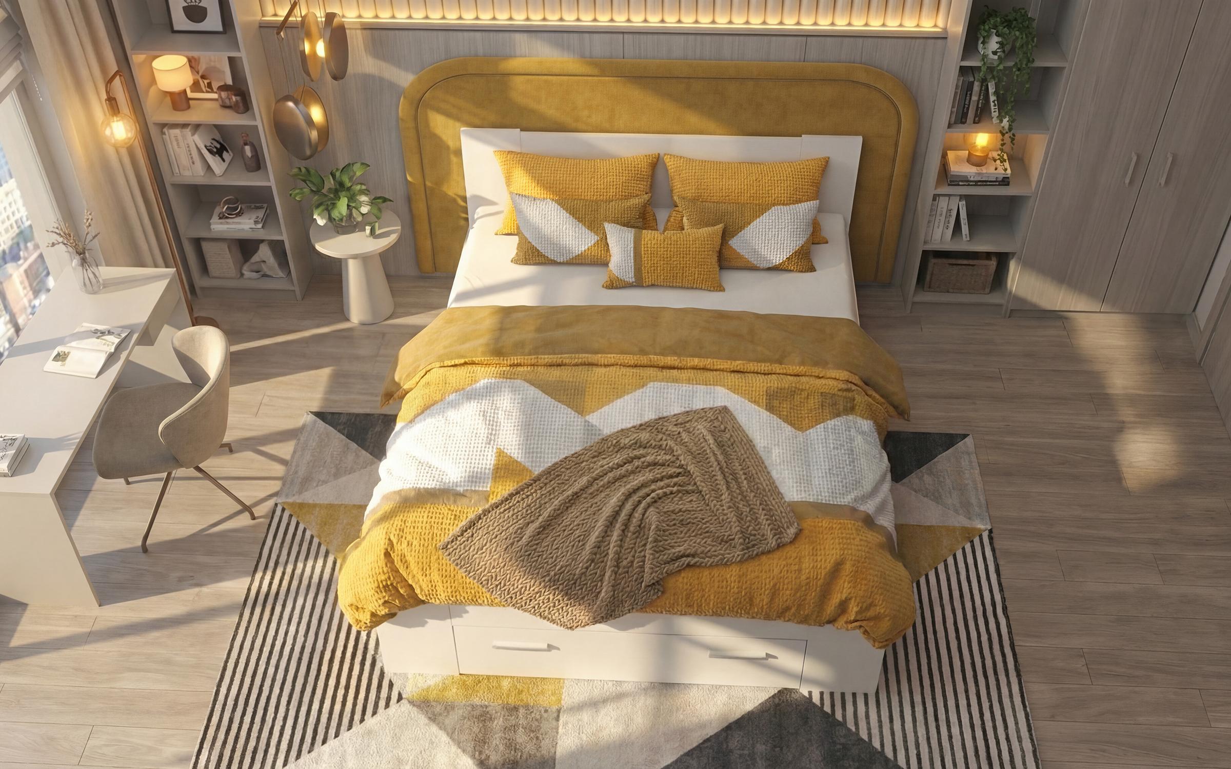 Pat dublu + sertare pentru saltea 140/200 Nemo, alb  6