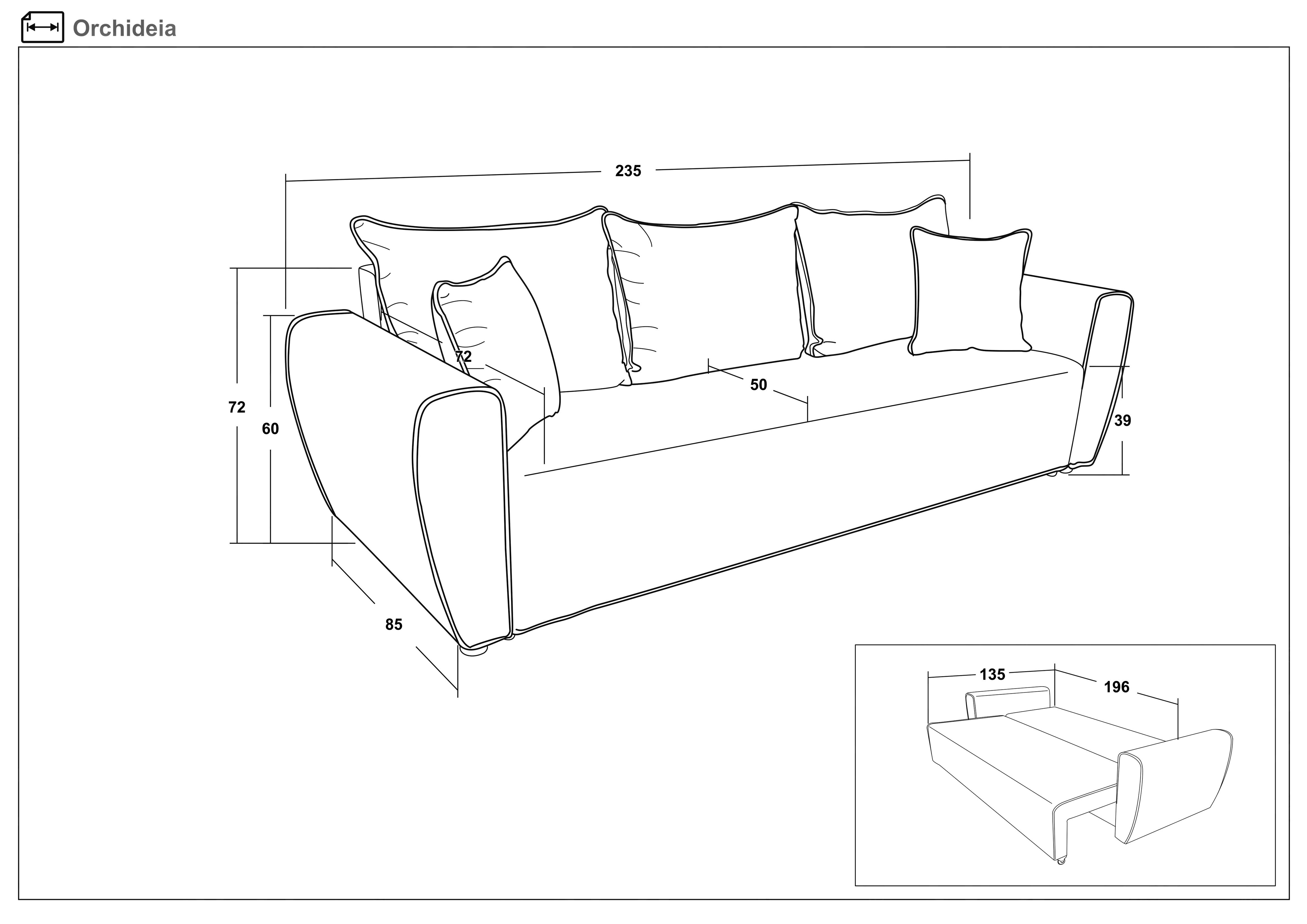 Canapea extensibila cu trei locuri Orhideea, bej  2