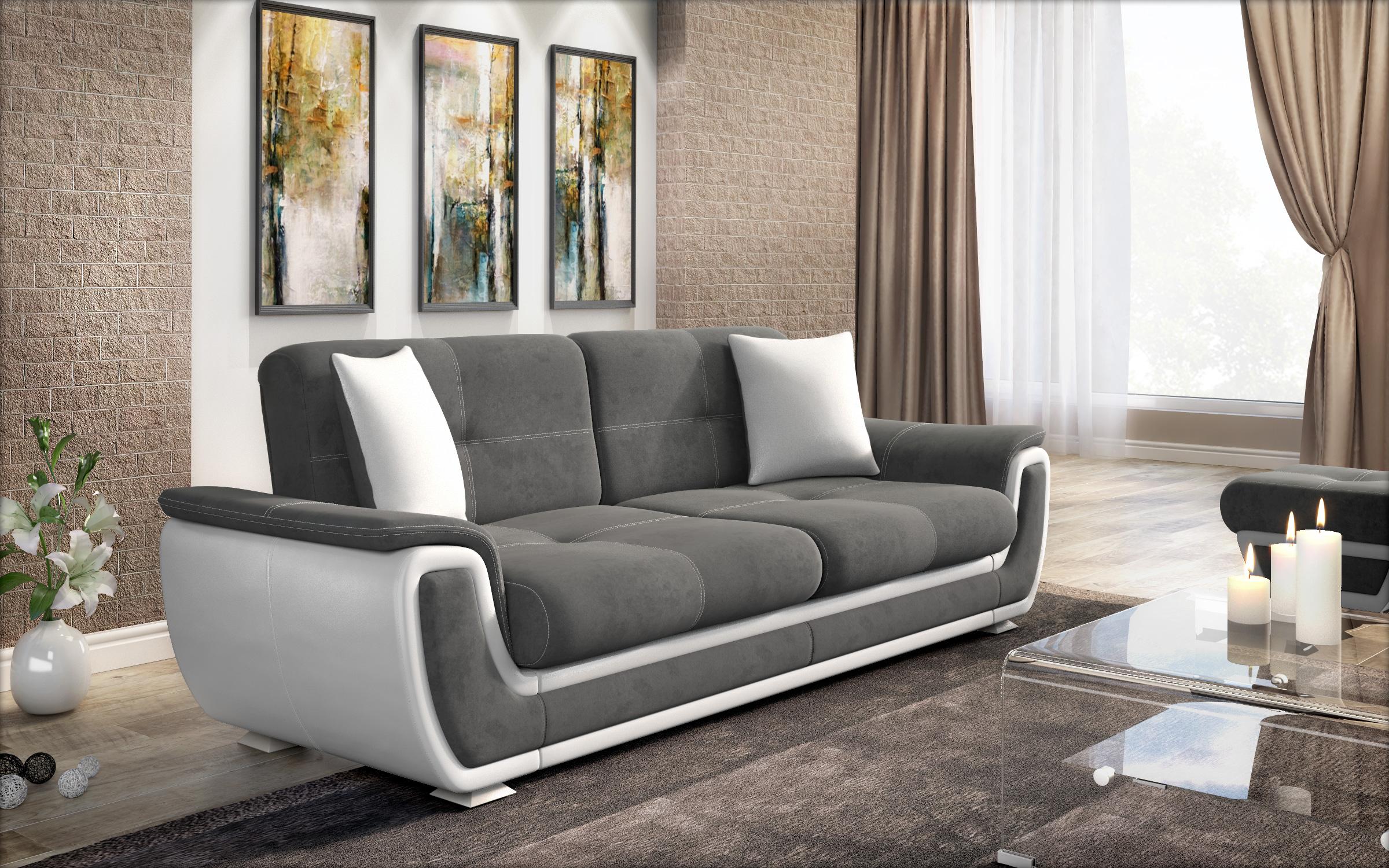 Canapea extensibila Princess II + mecanism click-clack, gri + piele alba  3