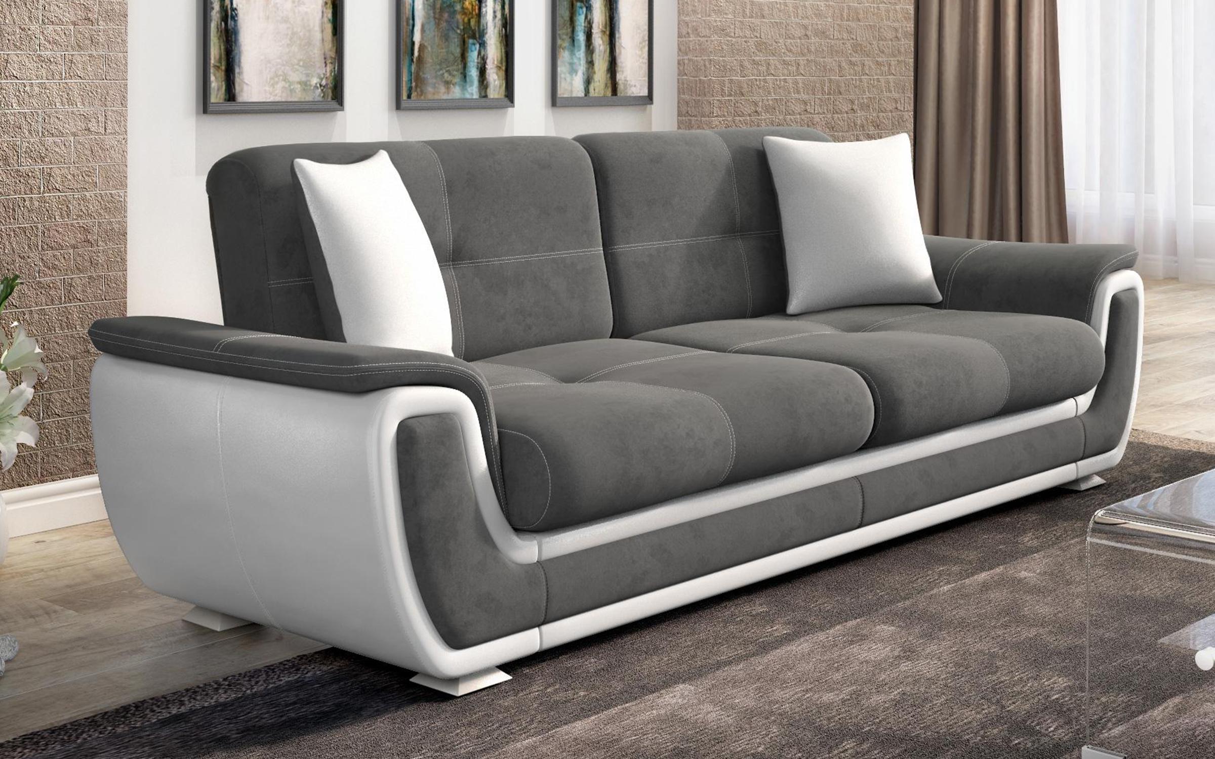 Canapea extensibila Princess II + mecanism click-clack, gri + piele alba  2