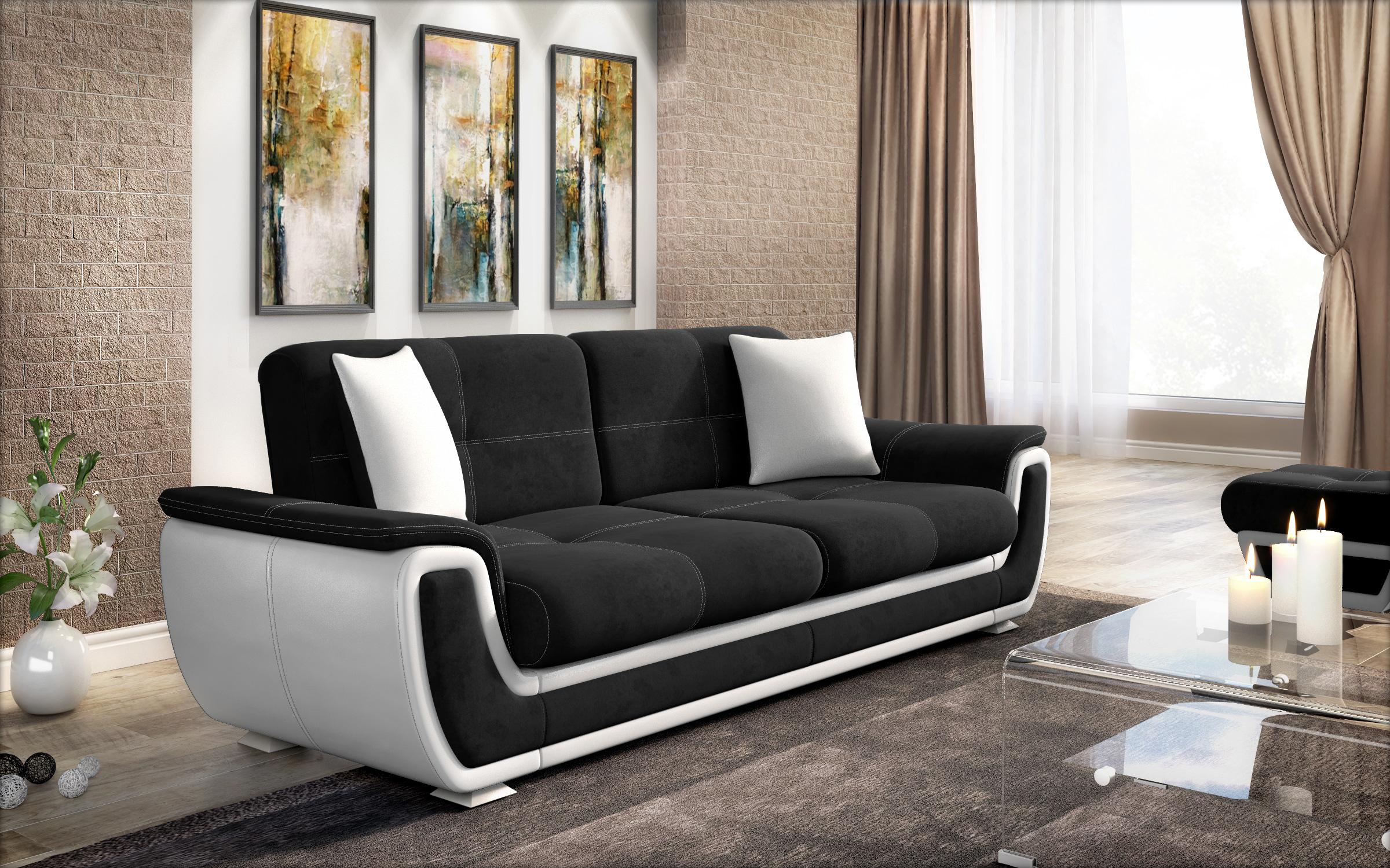 Canapea extensibila Princess II + mecanism click-clack, negru + piele alba  3