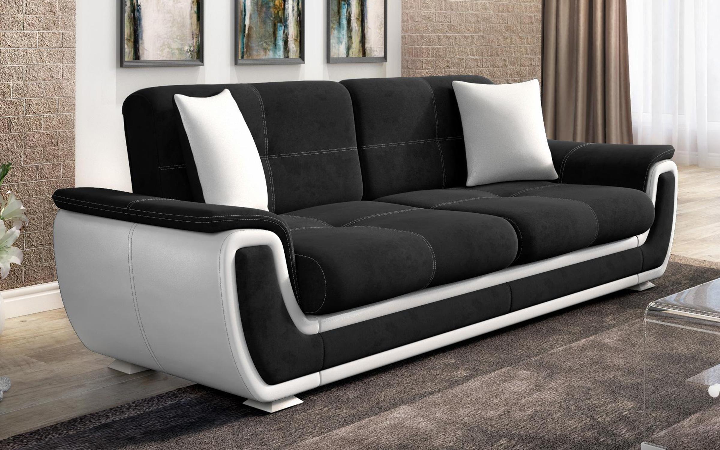 Canapea extensibila Princess II + mecanism click-clack, negru + piele alba  2