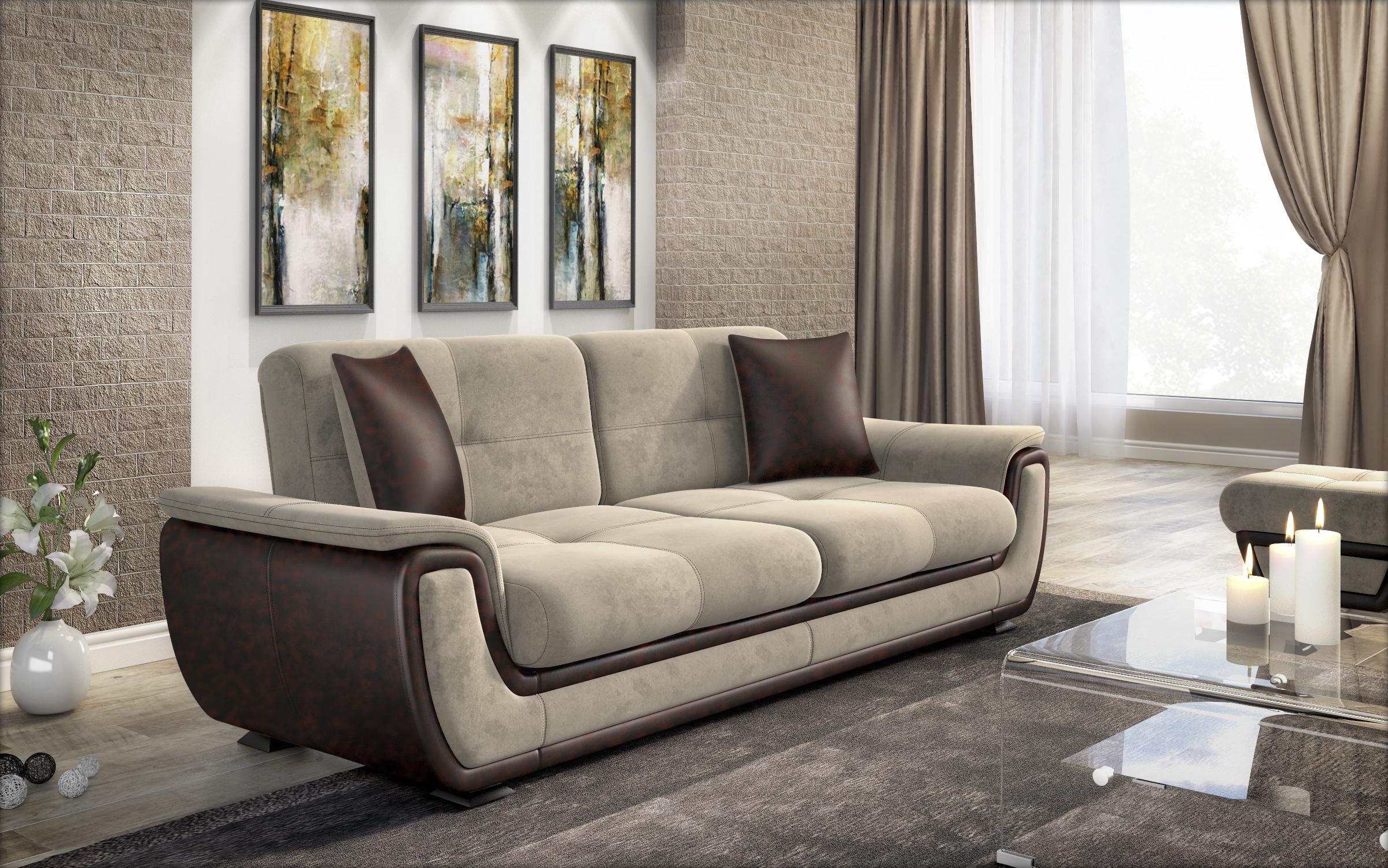 Canapea extensibila Princess II + mecanism click-clack, bej deschis + piele maro  3