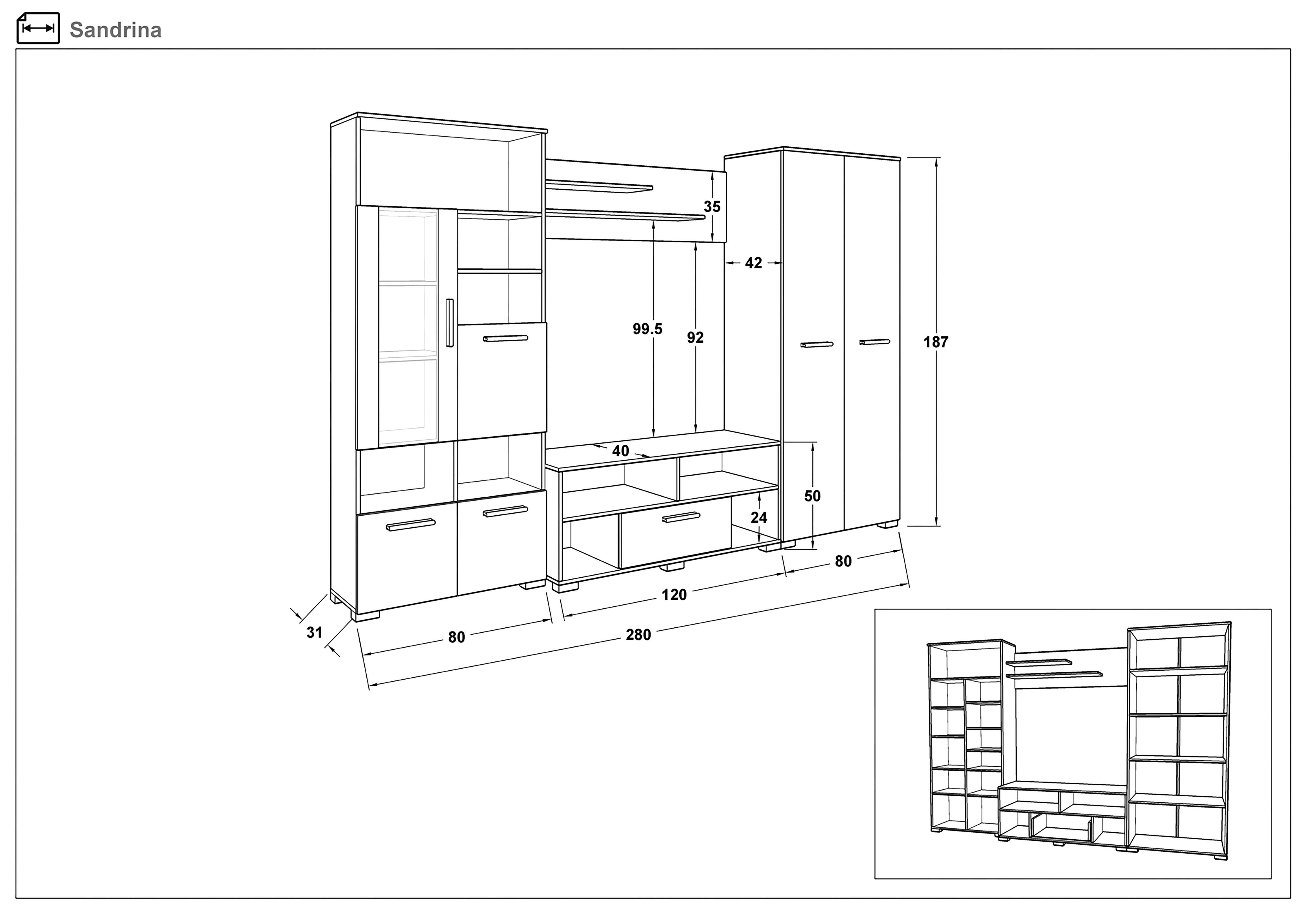 Biblioteca Sandrina, stejar wotan + antracit mat  2