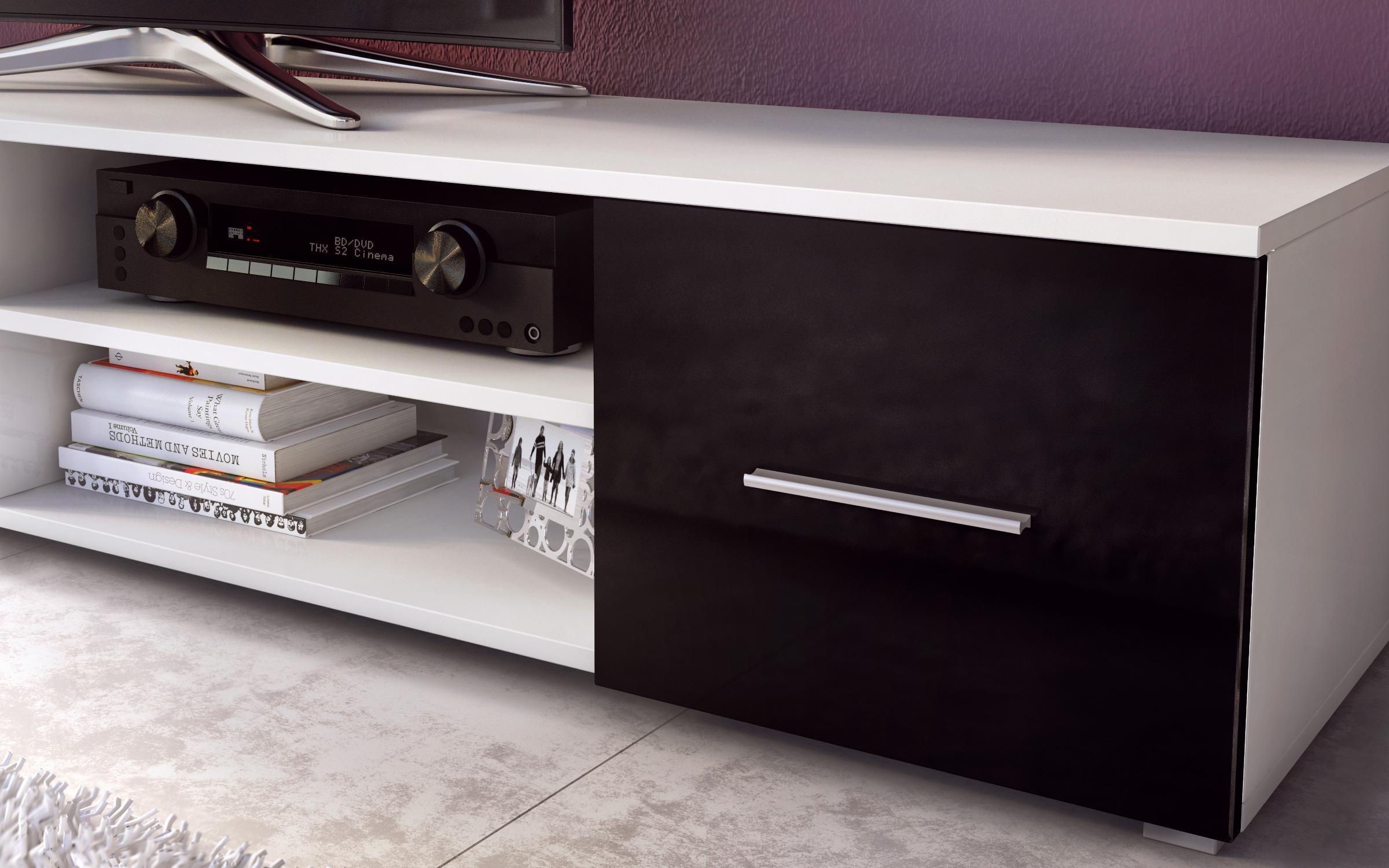 Biblioteca Lorencia 2 + iluminare LED, alb mat + negru lucios  4