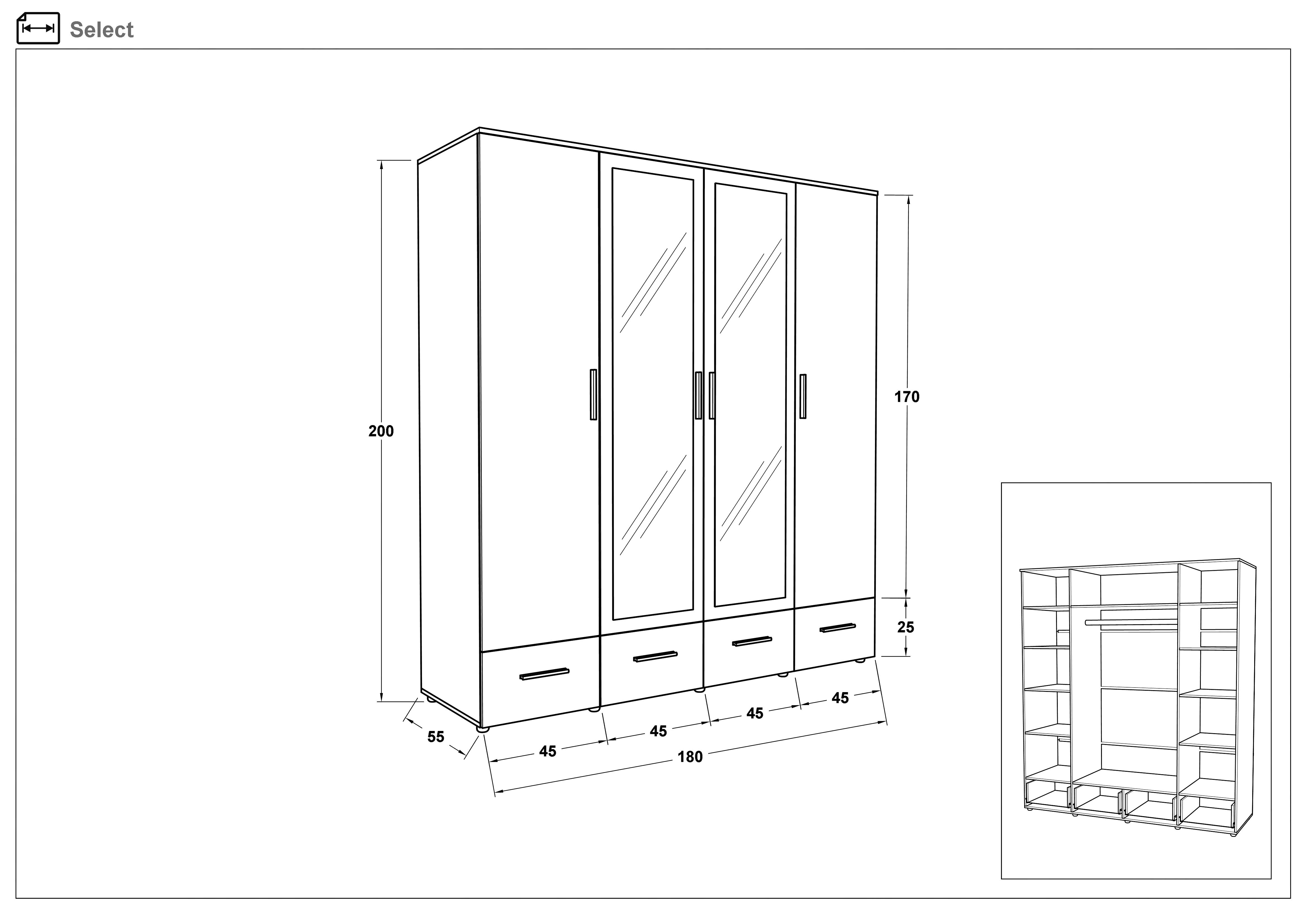Dulap cu patru usi Select, stejar sonoma + wenge  2