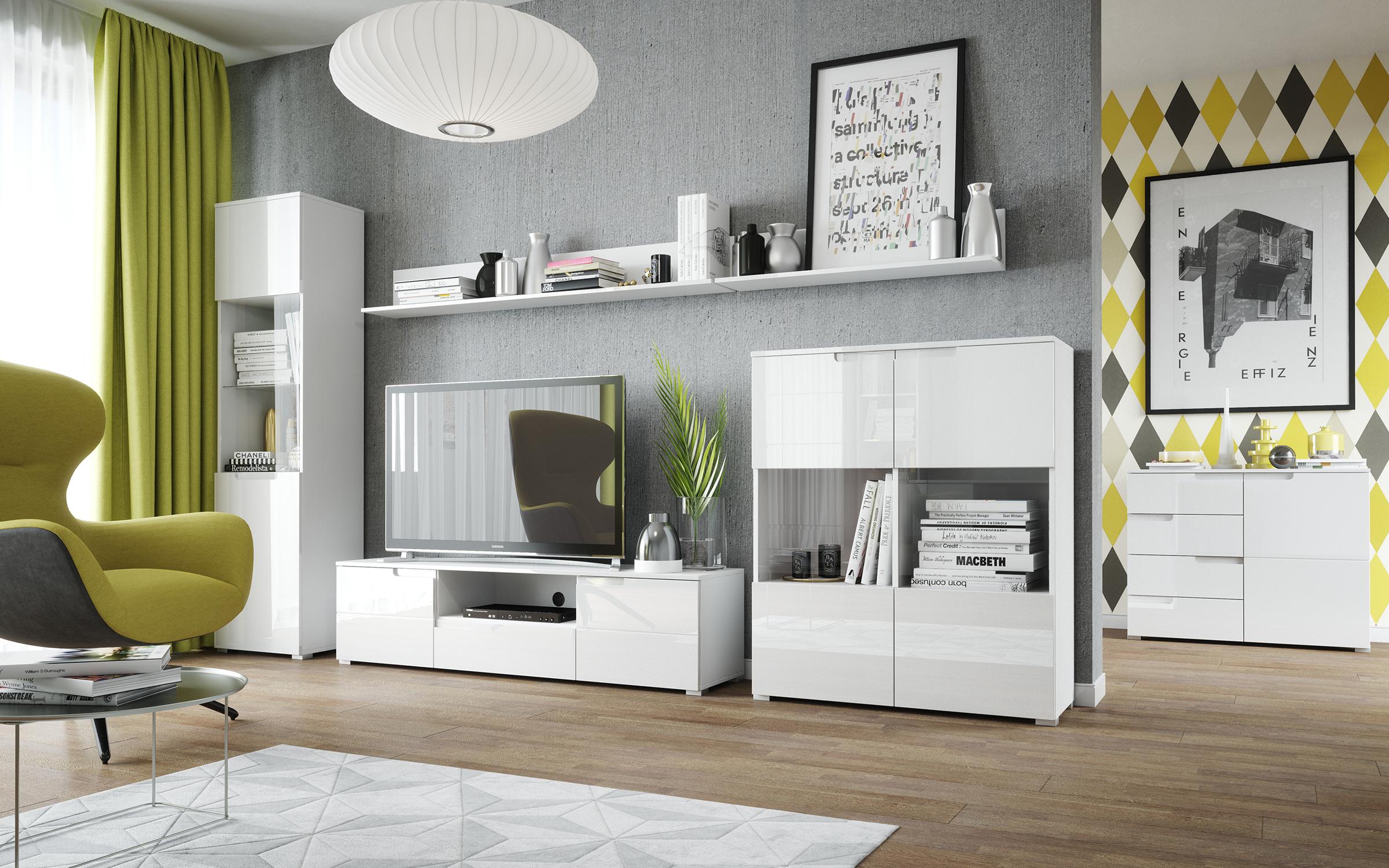 Comoda Selene 5, alb + alb lucios  3
