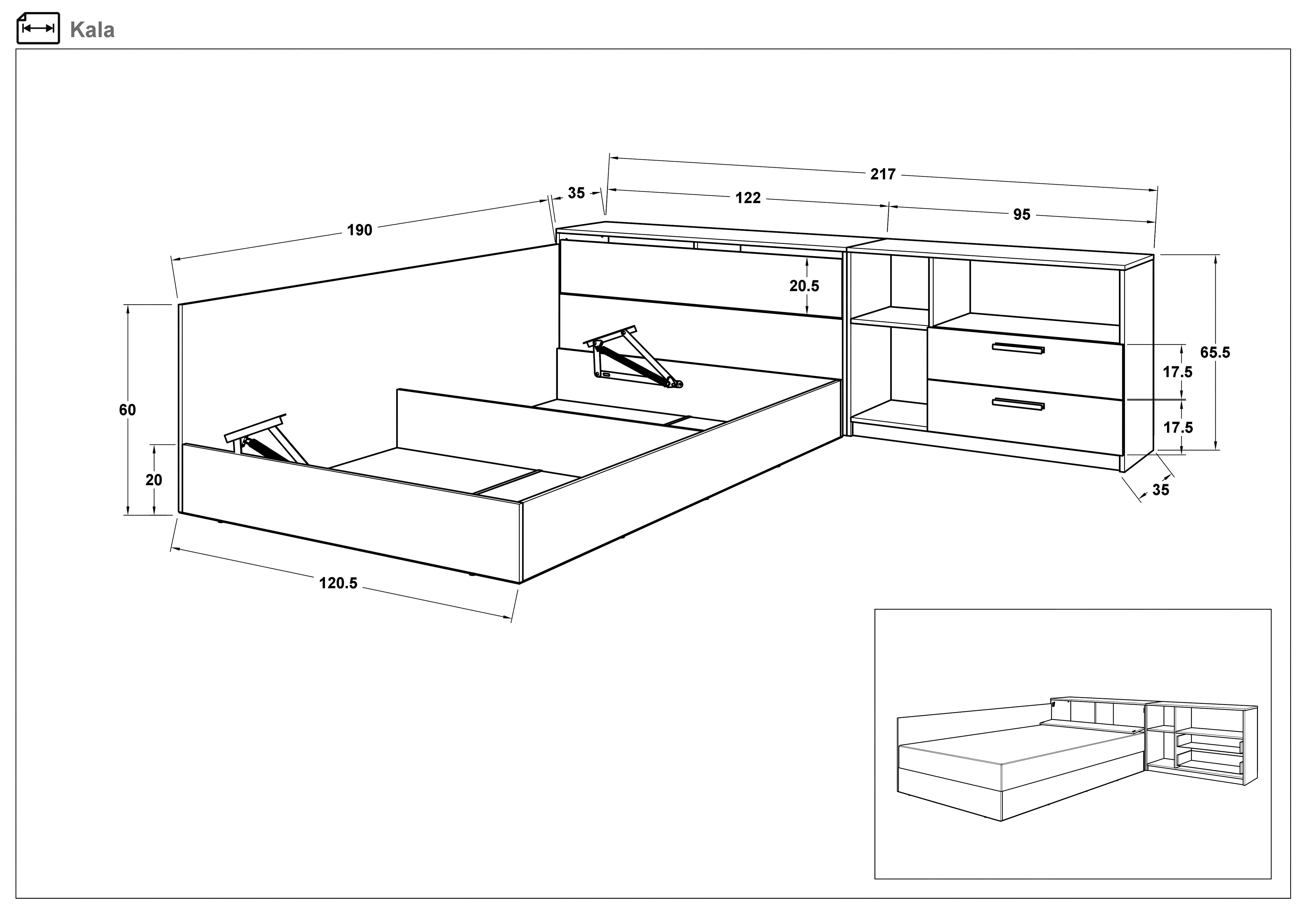 Set dormitor 120/190 Kala, wenge + stejar sonoma  2