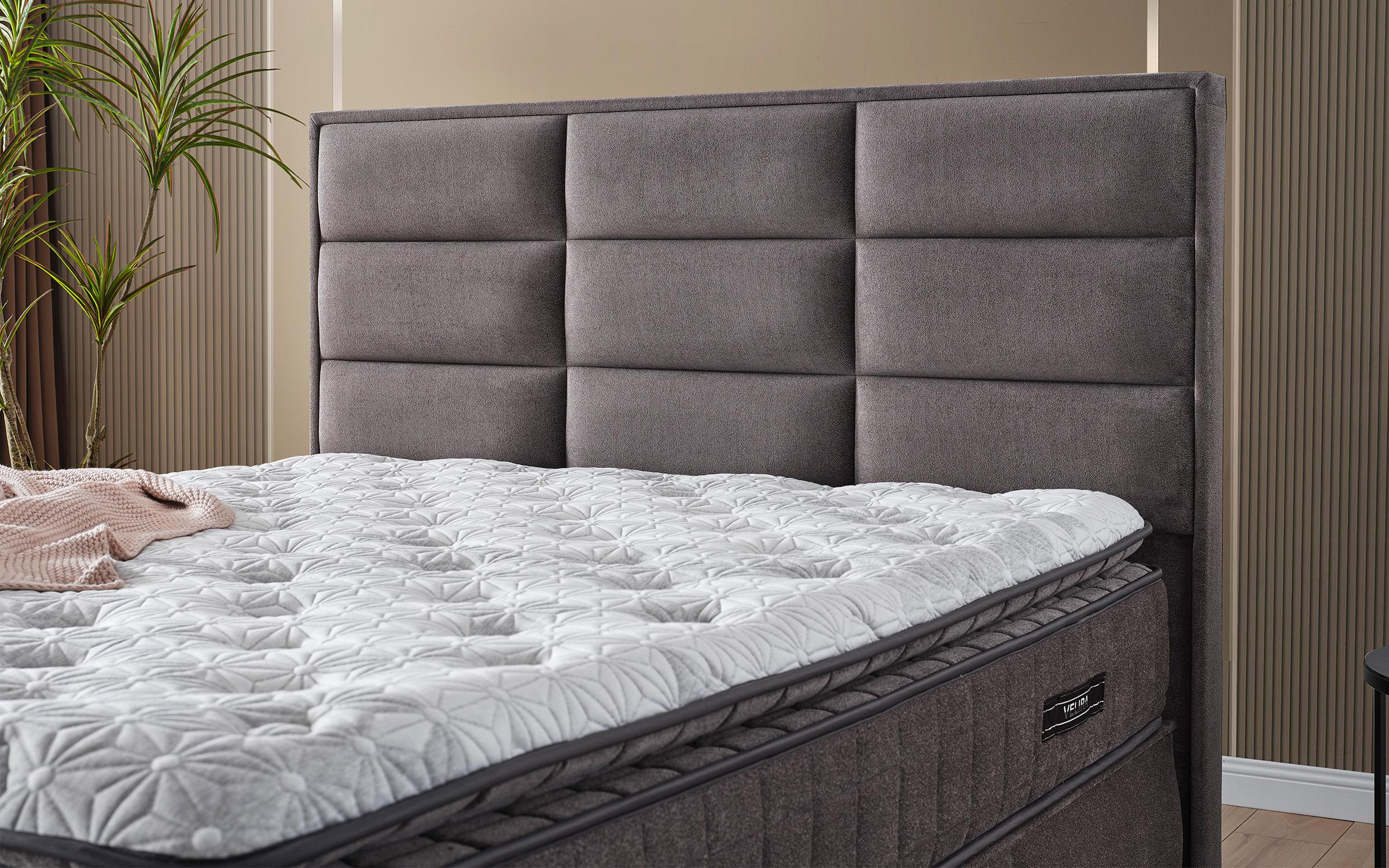 Pat dublu Boxspring 160/200 Velira + saltea, gri  3