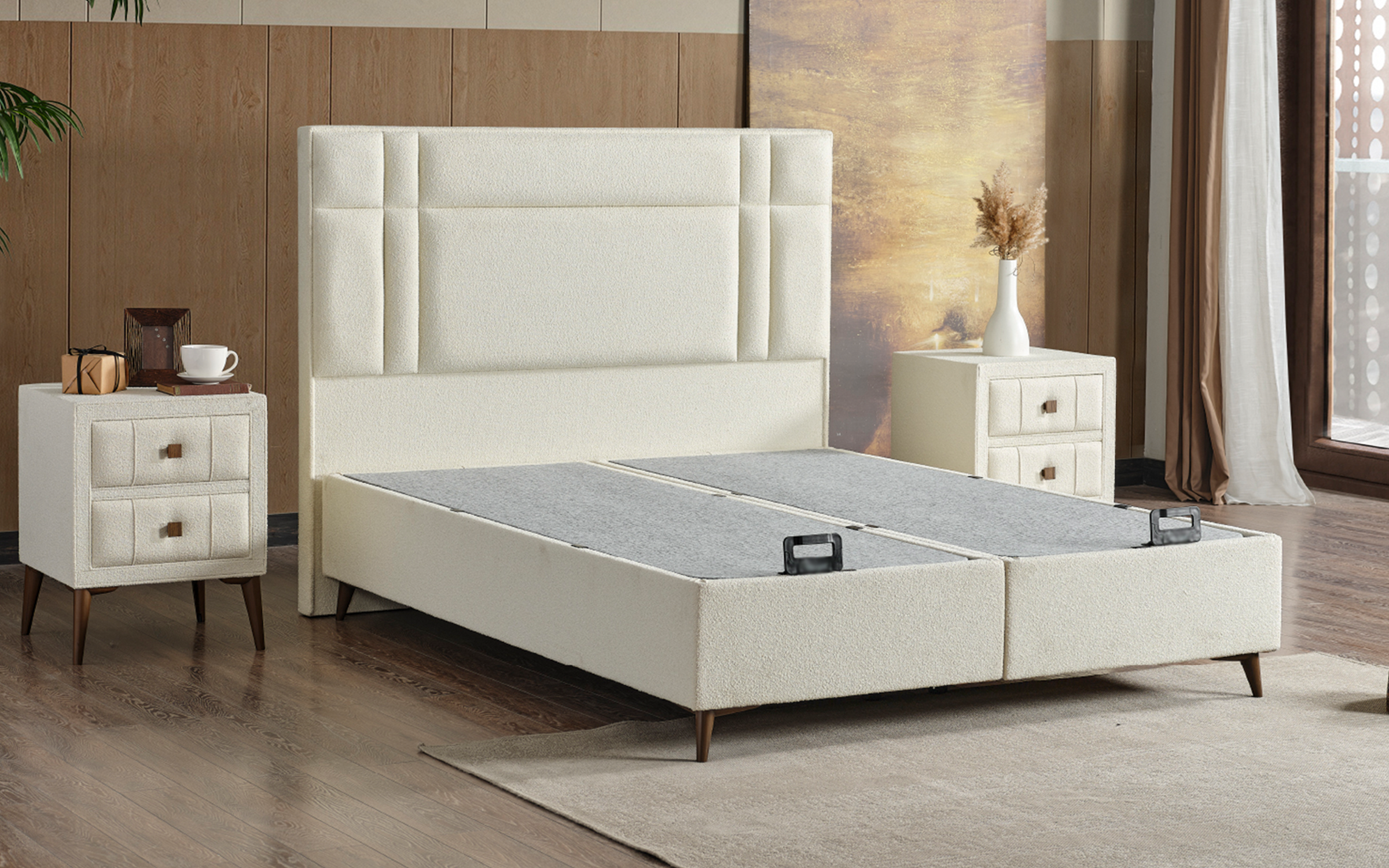 Pat dublu Boxspring 160/200 Nereida + saltea, crem  4