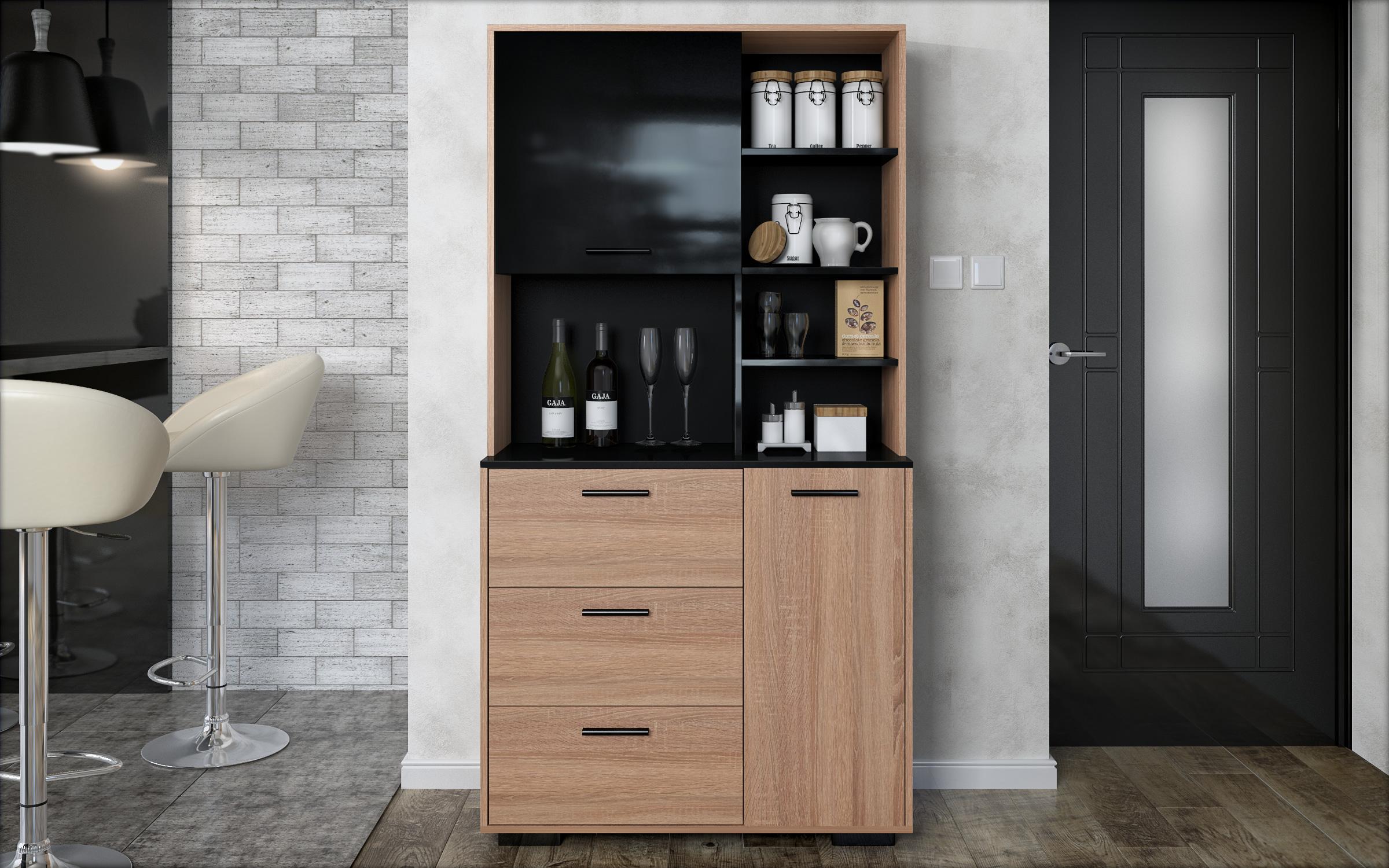 Dulap Notelo, stejar sonoma + negru lucios  1