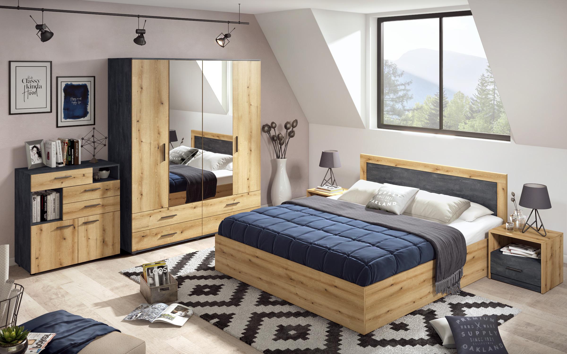Set dormitor Philadelphia pentru saltea 160/200, stejar evoc + Magma  2