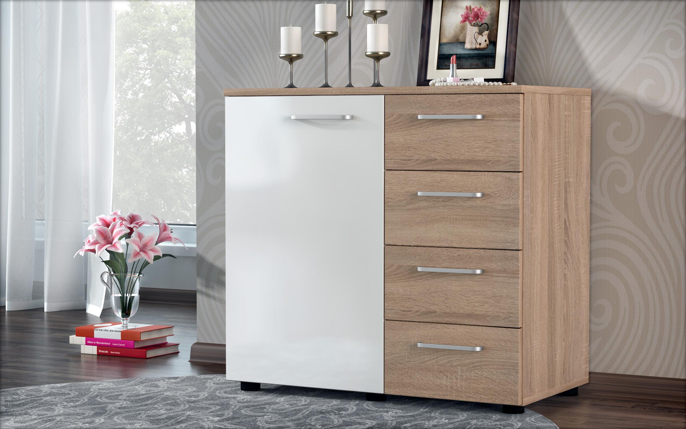 Set pentru dormitor Blanca, alb lucios + stejar sonoma  4