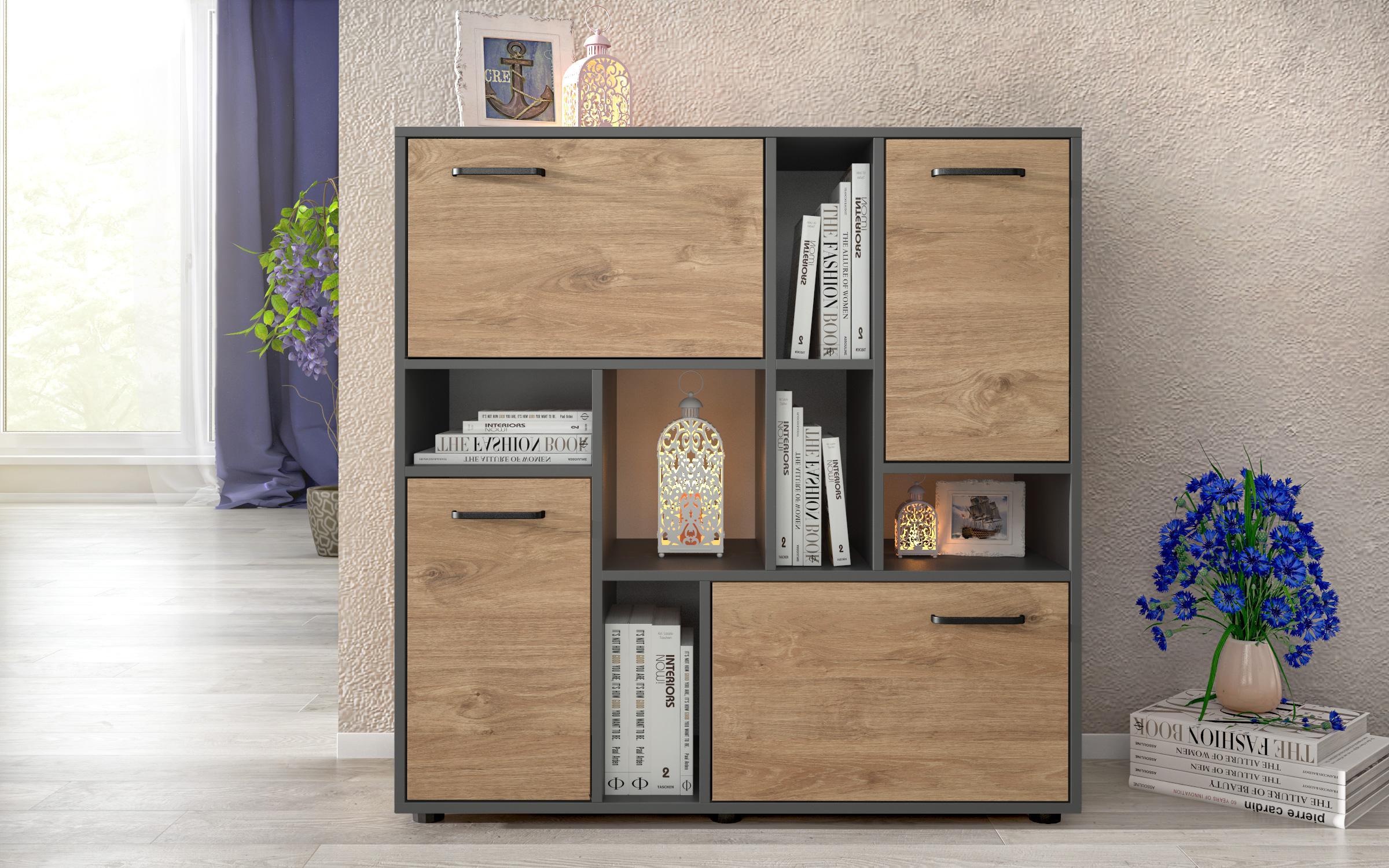 Comoda Leonardo, antracit mat + stejar auriu  2