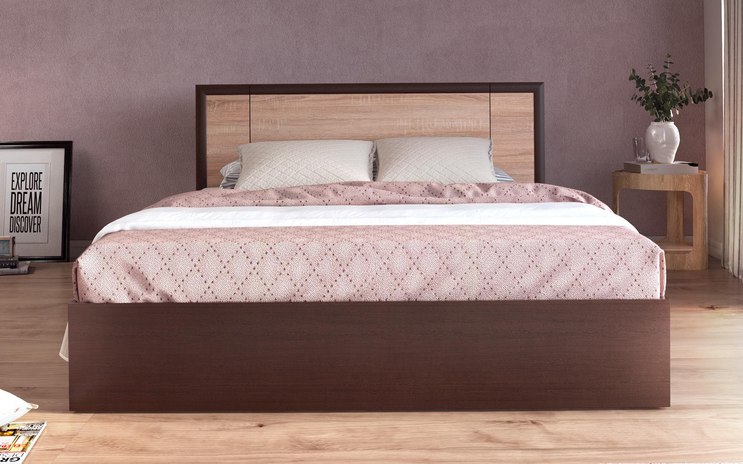 Pat dublu cu lada Nadejda pentru saltea 160/200, wenge + stejar sonoma  2