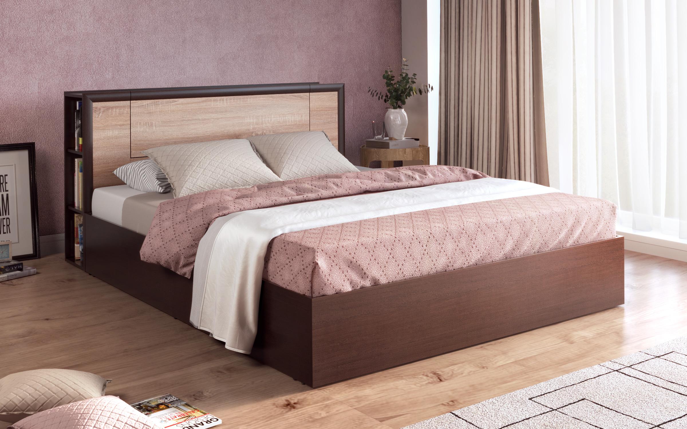 Pat dublu cu lada Nadejda pentru saltea 160/200, wenge + stejar sonoma  1