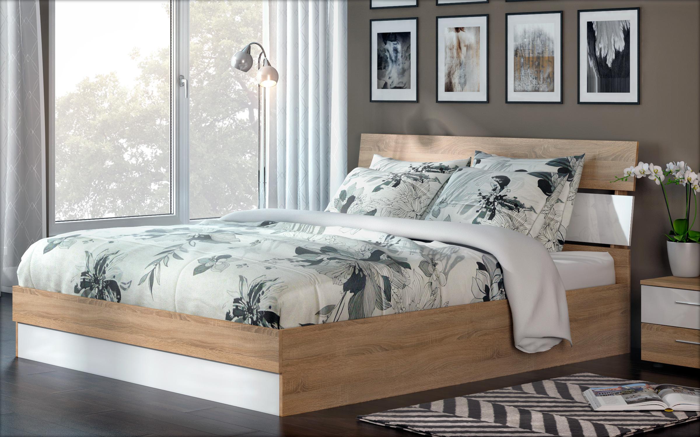 Pat dublu 160/200 Medeea, stejar sonoma + alb lucios  1