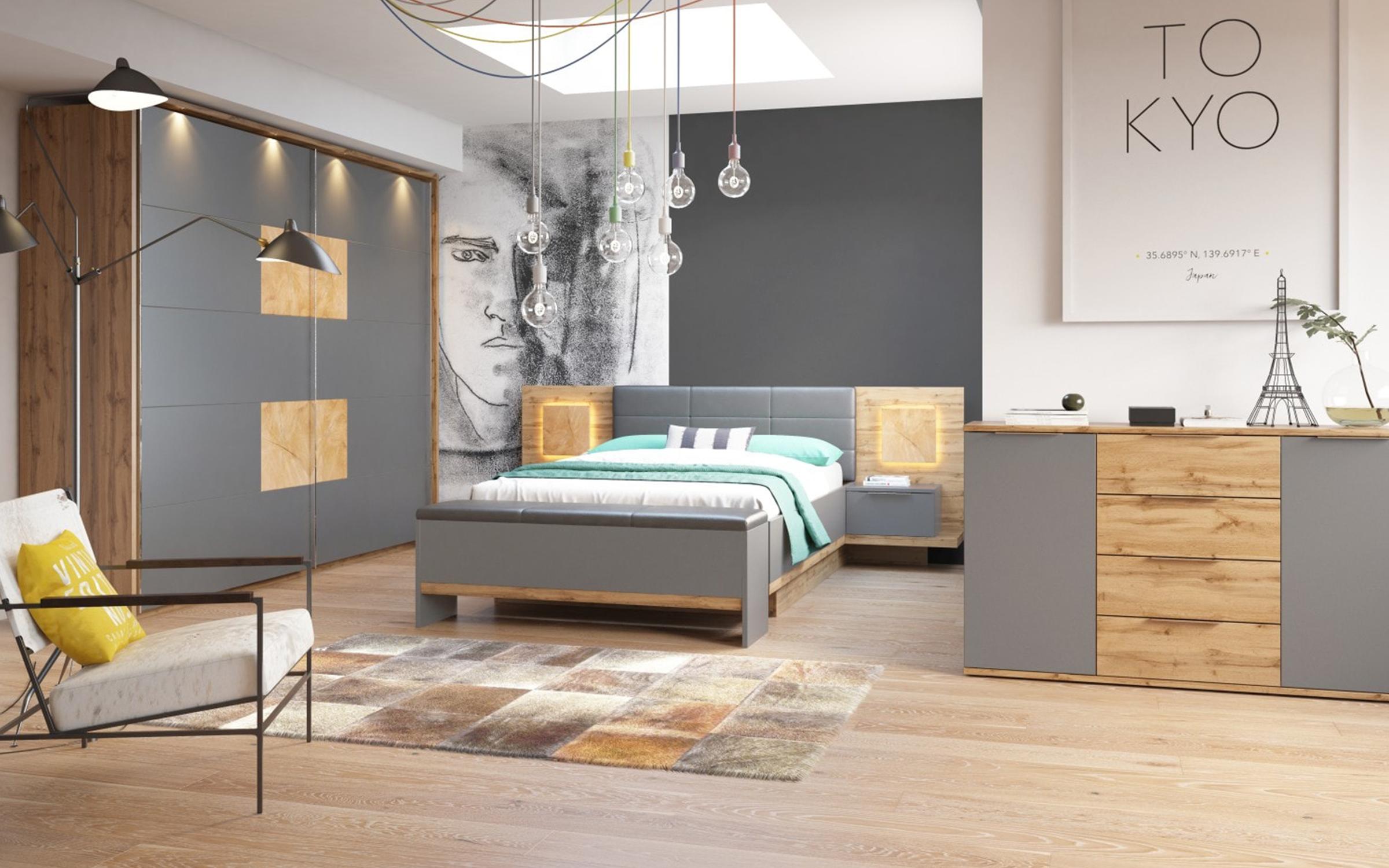 Noptiera Livorno, stejar wotan + gri  2