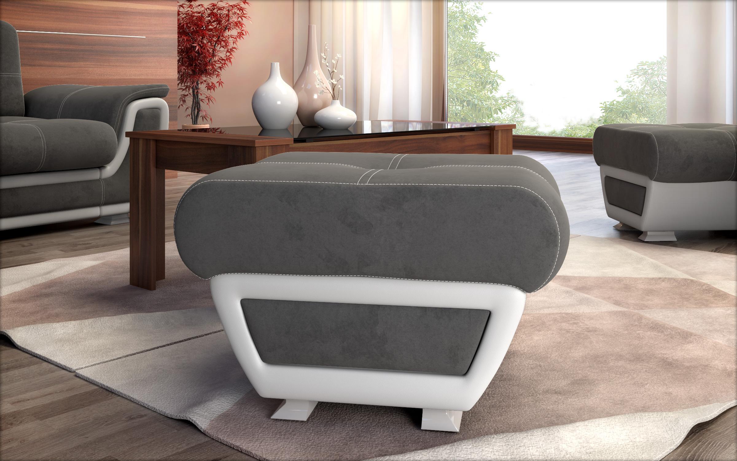 Taburet Princess II, gri + piele alba  1