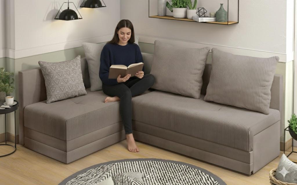 Раскладной угловой диван Арамо, темно-бежевый + принт  3