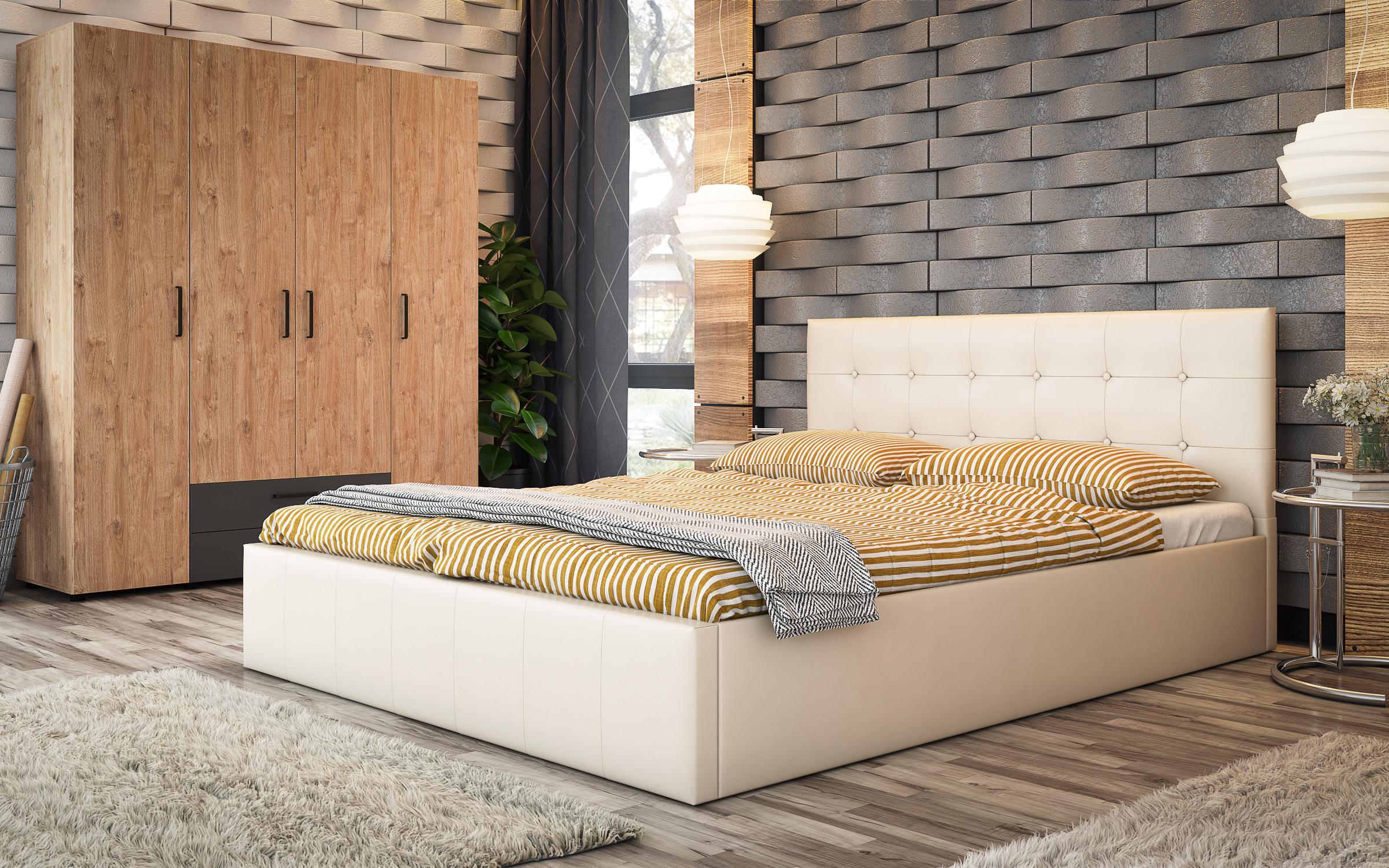 Pat dublu Destiva + saltea Neo Dream 160/200, piele bej  2