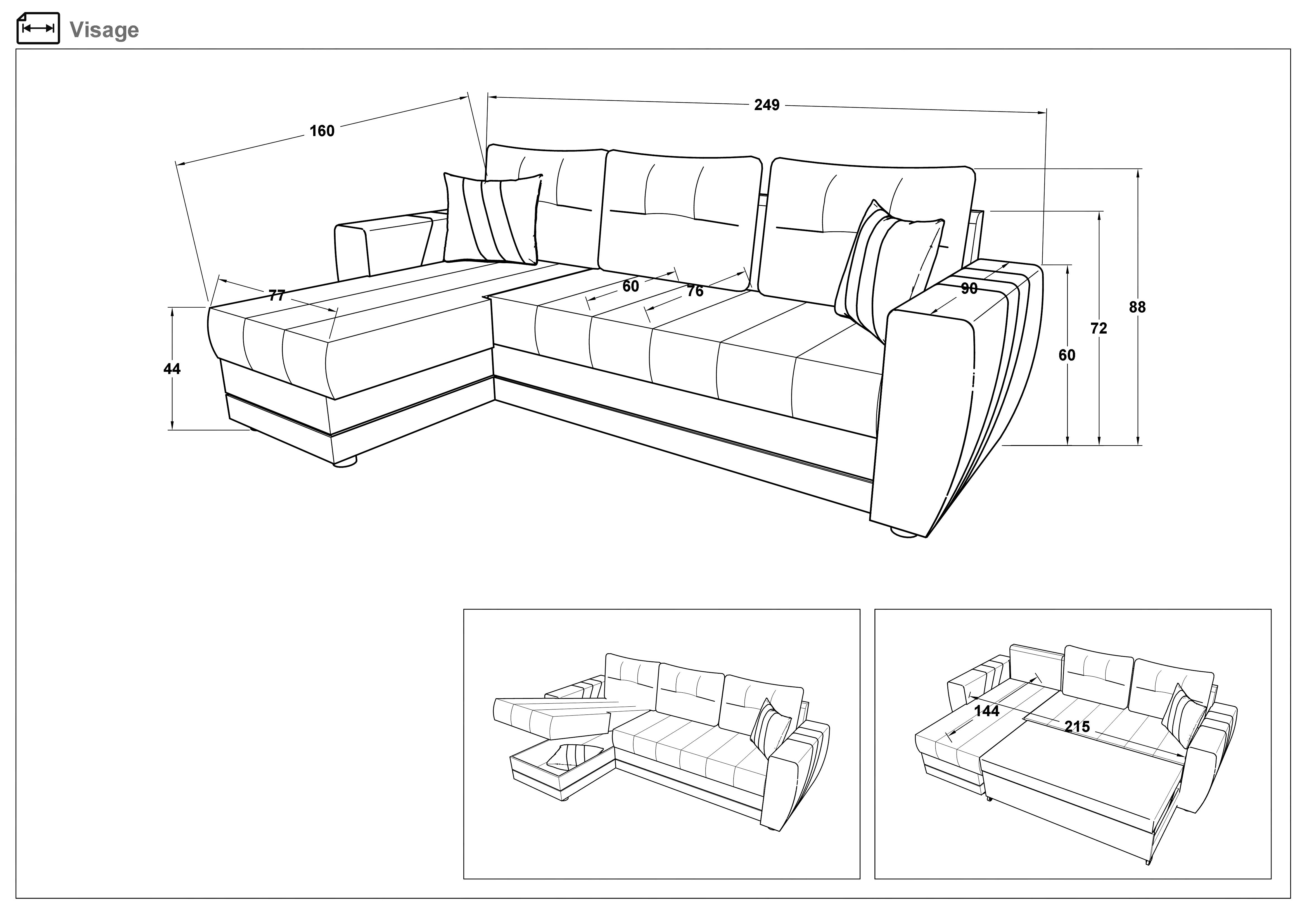 Coltar extensibil Visage, gri + piele alba  2