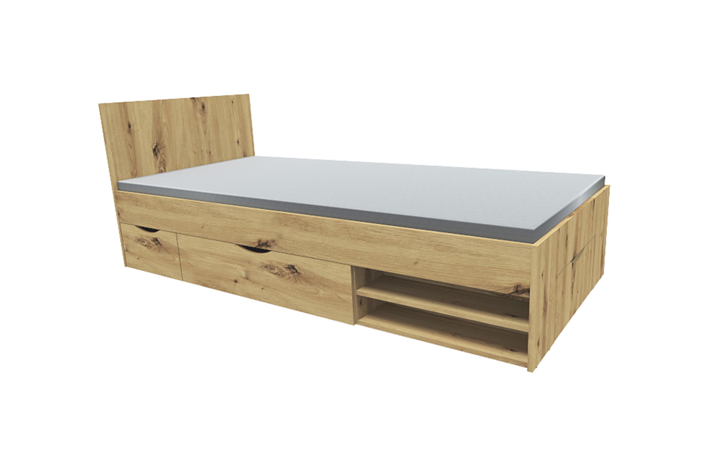 Кровать + выдвижные ящики Ренто под матрас 90/200, дуб artisan  2