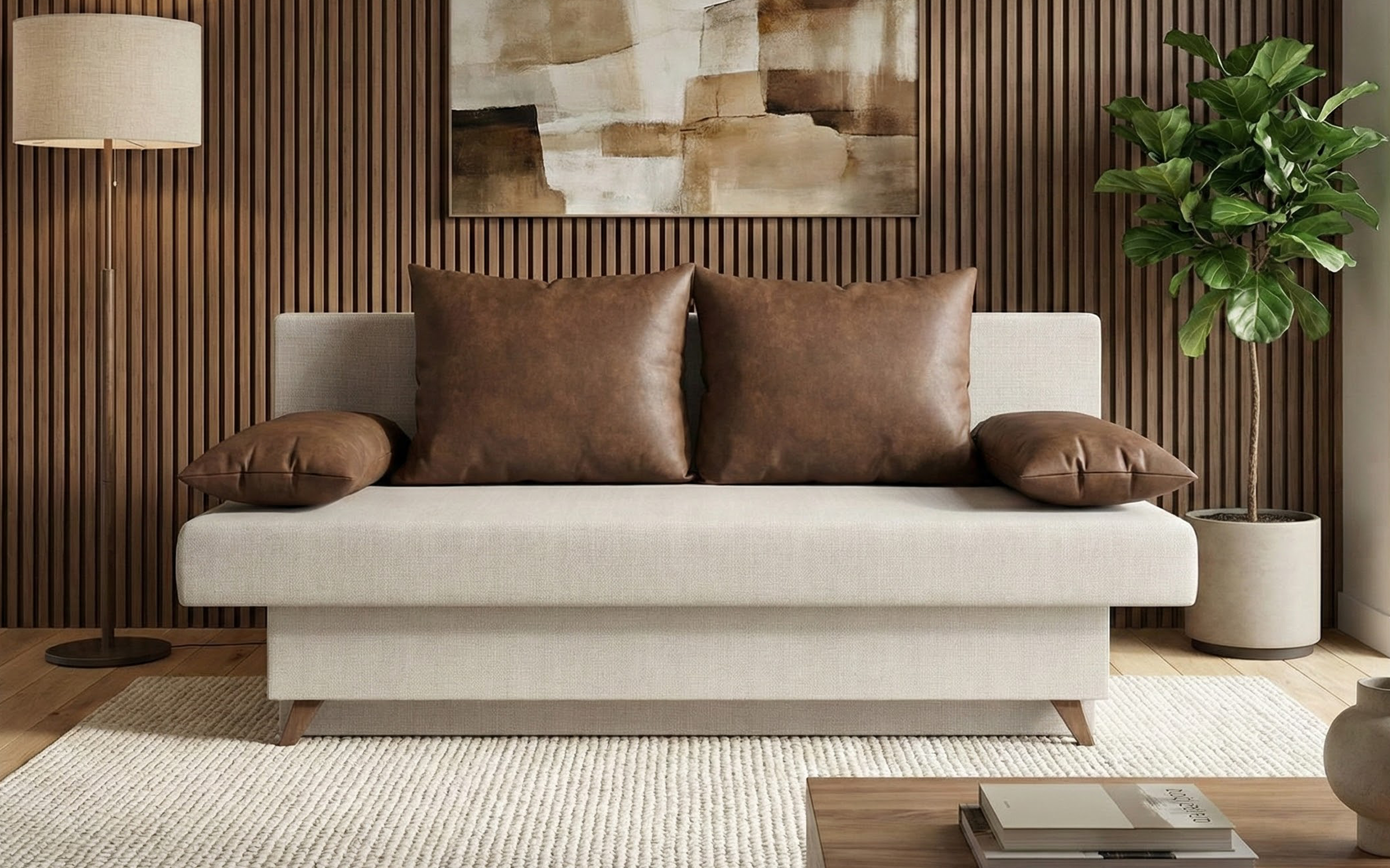 Canapea extensibila Garson, ivory + maro  1