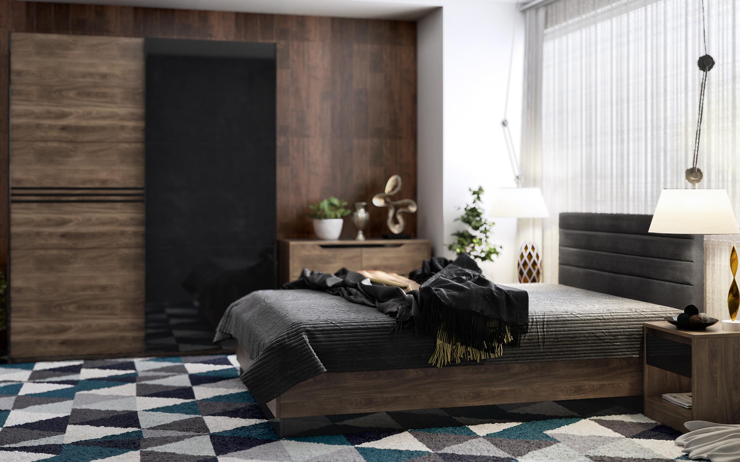 Comoda Modern M11, Brandy stejar Castelo + negru lucios  2