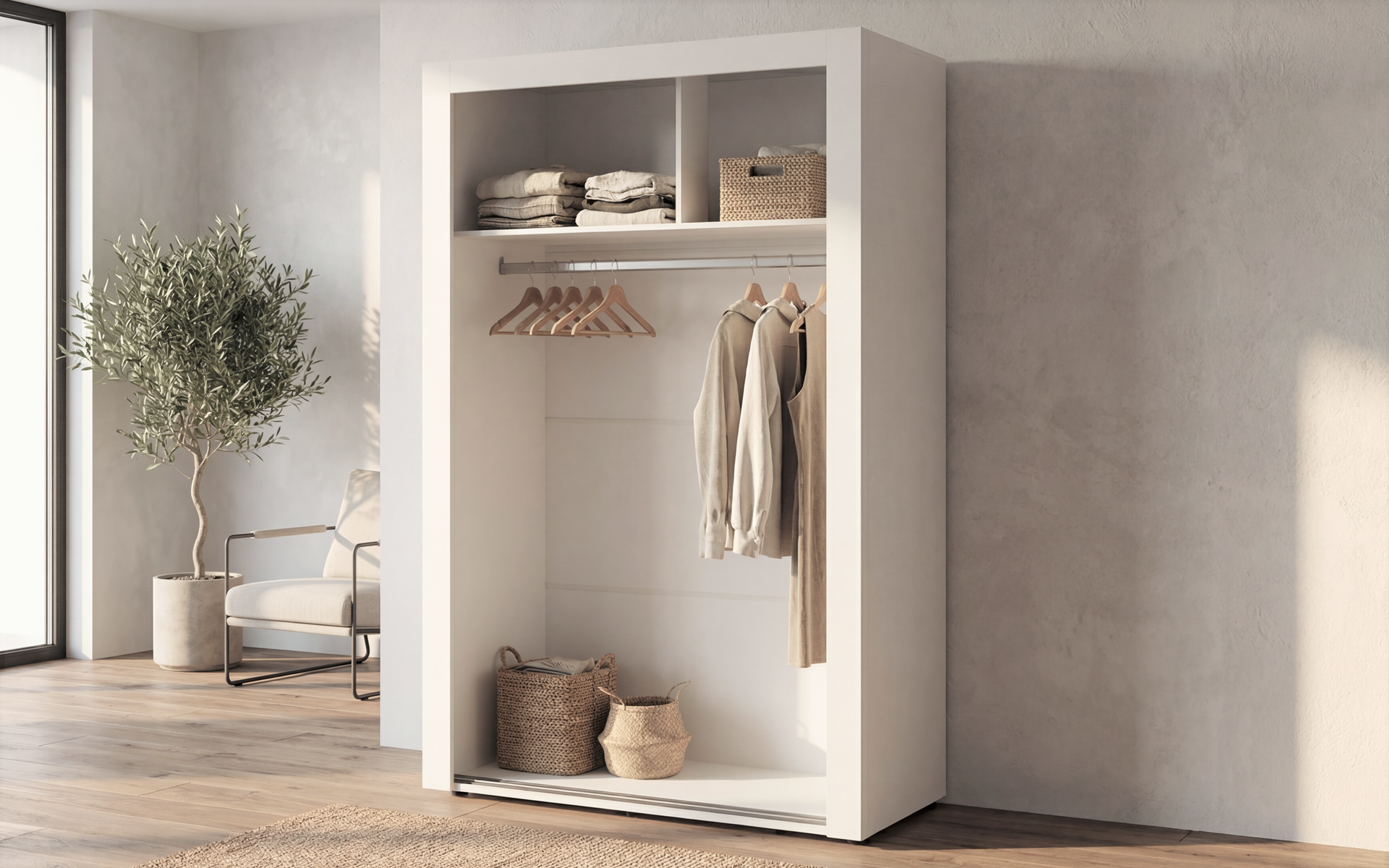 Dulap cu bara pentru umerase Nemo 2, alb + stejar sonoma  2