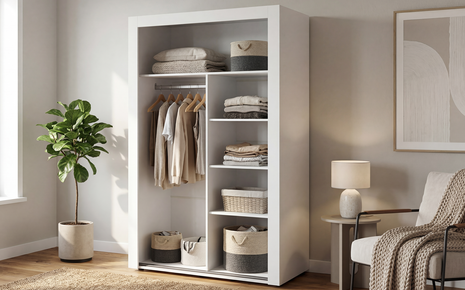 Dulap cu bara pentru umerase si rafturi Nemo 2, alb + alb  2