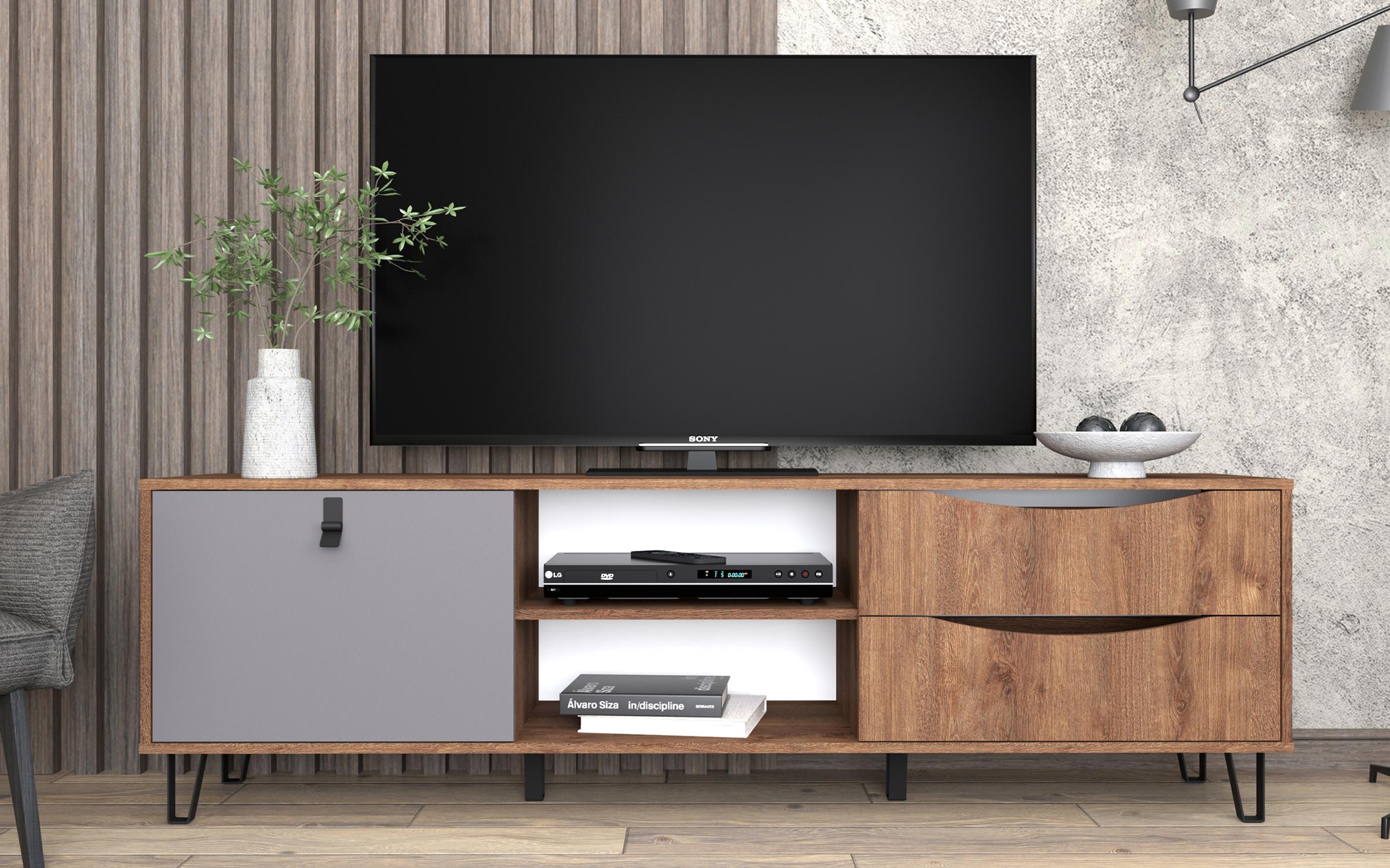 Modul TV Rivera 182, stejar bronz + grafit gri  1