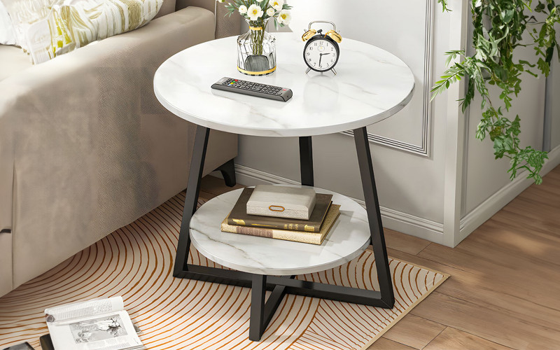 Masuta de cafea Rota, marmura alba + negru  1