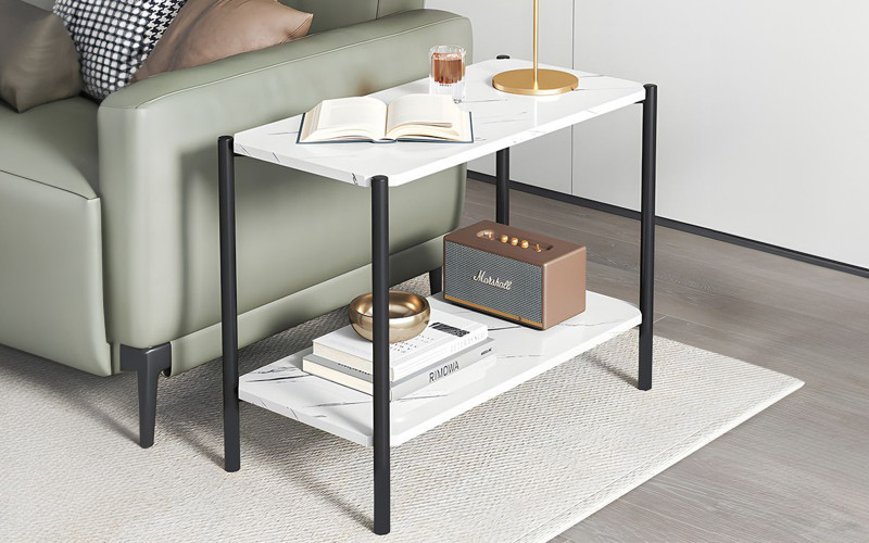 Masuta ajutatoare Mara, marmura alba + negru  1