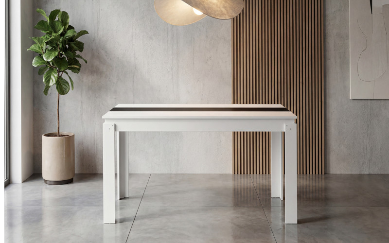 Masa dining Fenix 140, alb + negru lucios  1