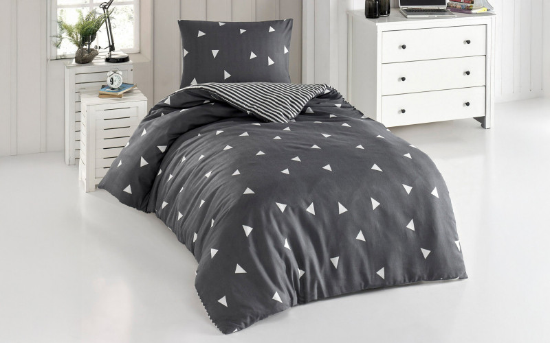 2 piese, 140/200 cm; Policotton Lenjerie de pat Pyramid, gri + alb  1