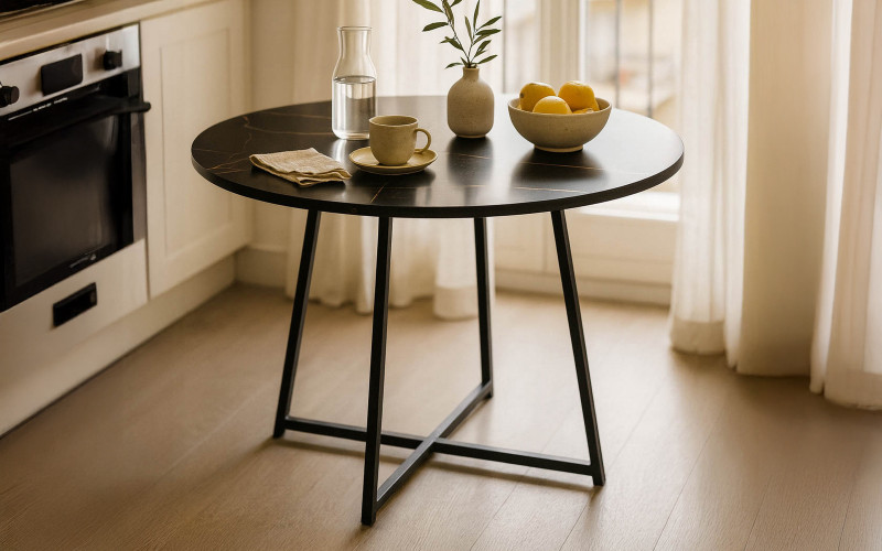 Masa dining Sara, marmura neagra + negru  1