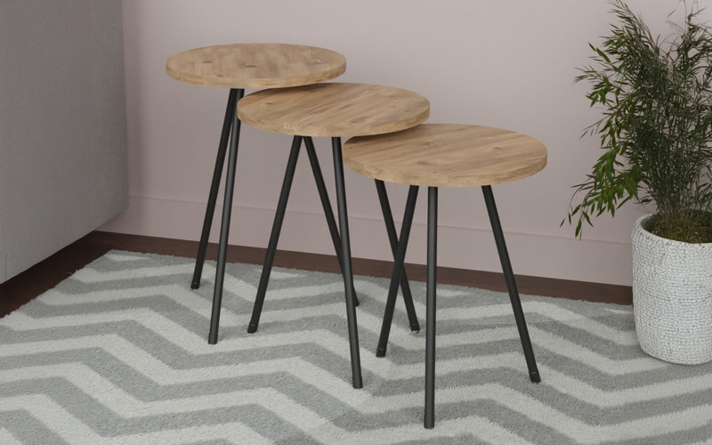 Set masute de cafea Sebko, stejar + negru  1