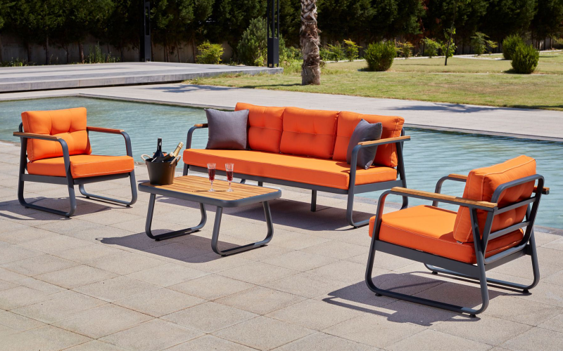 Set masa + scaune + canapea Rio, antracit + portocaliu  1